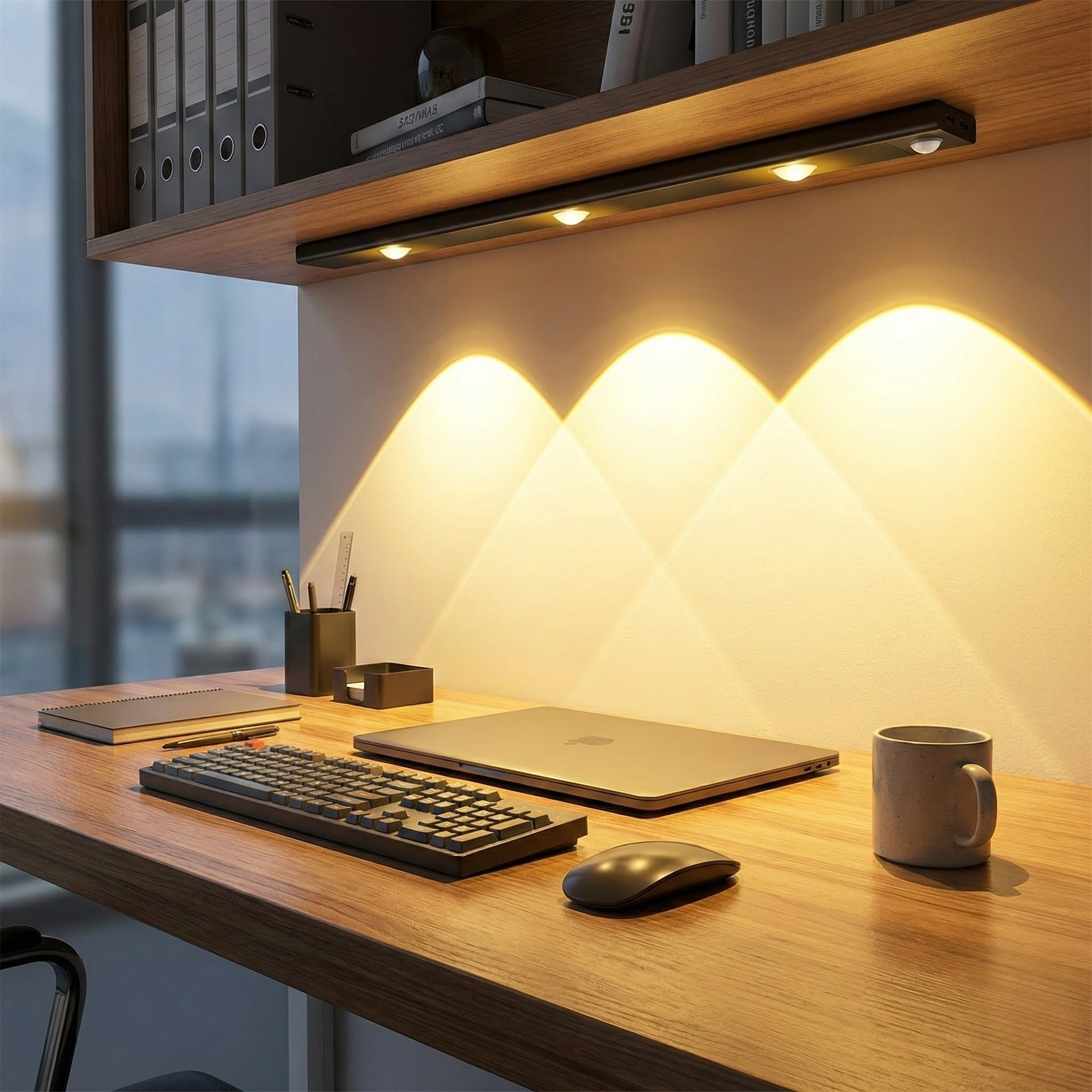 Hareket Sensörlü Ledli Gece Lambası, Parlaklık Ayarı Yapılabilir, 3000K-6000K, 3 Mod, Kablosuz, Merdiven Aydınlatması, USB Şarj Edilebilir Işık, LED Manyetik Lamba (Akasya - Siyah 60 Cm)