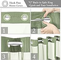 Vista 4 de Gibelle No Hook Waffle Weave Shower Curtain with Snap-in Fabric Liner Set for Bathroom, Hotel Style with Mesh Top Window, Waterproof & Washable