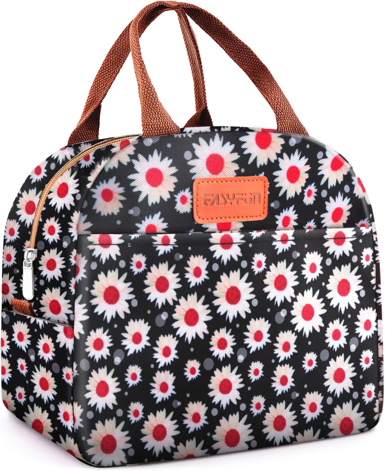 Lunch Bag for Women & Men Adult Insulated Lunch Box, Small Leakproof Cooler Food Lunch Containers Reusable High Capacity Lunch Tote Bags for Work, Travel, Outdoor (Red Flower)