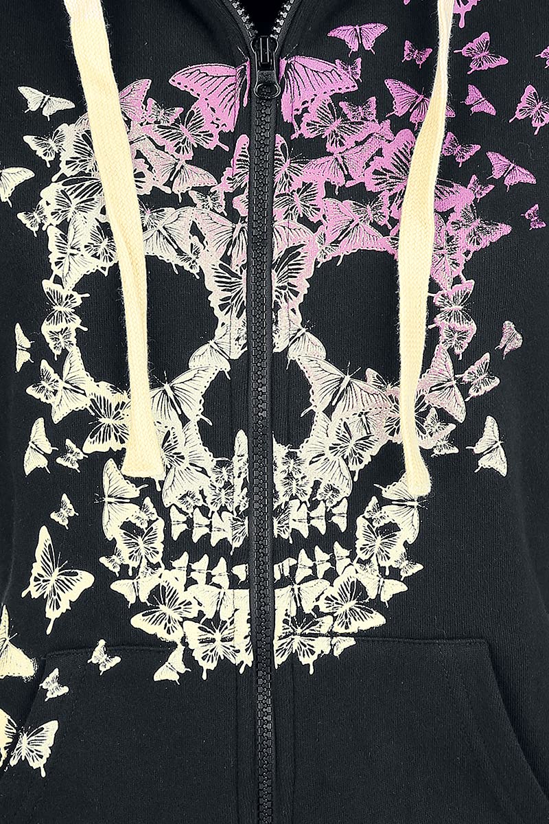 Full Volume by EMP Donna Giacca con Cappuccio Nero-Rosa con Stampa Teschio