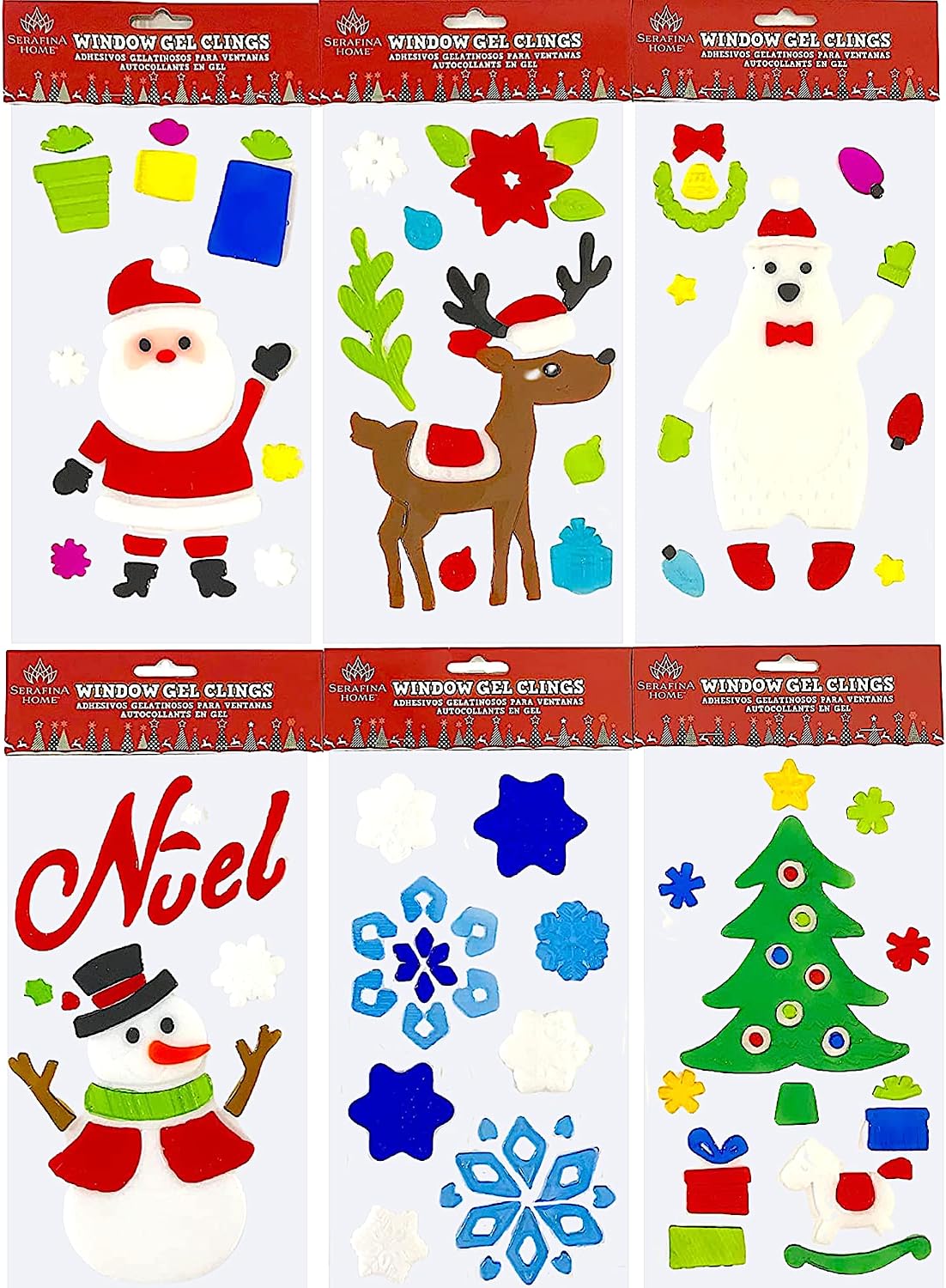 Holiday Christmas Gel Clings: Santa Claus Snowman Snowflakes Reindeer Decorations for Home Office Business Windows and More!