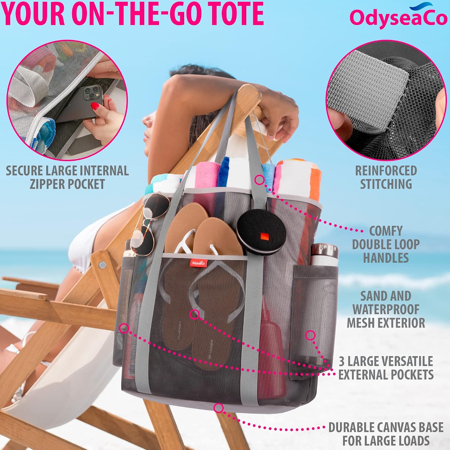 Extra Large Mesh Beach Bag - Mesh Beach Tote, Waterproof Beach Bag - Beach Accessories, Beach Essentials & Pool Bag