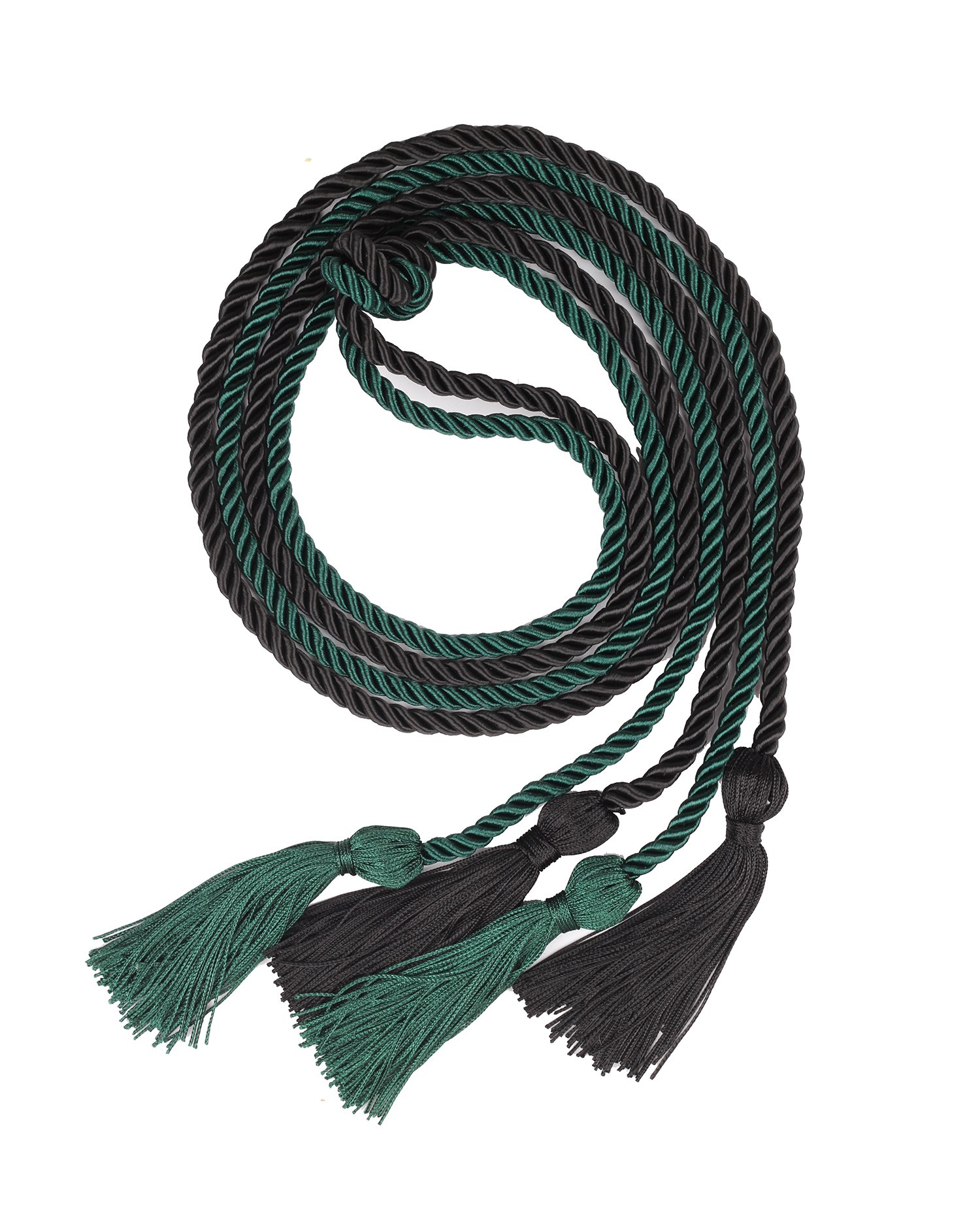 Double Graduation Honor Cords - Black and Forest Green,68" Long