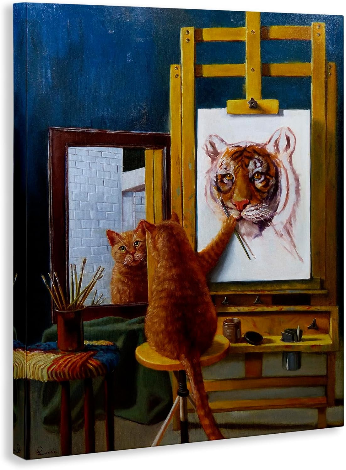 Stupell Industries Cat Confidence Self Portrait as a Tiger Funny Painting, 24.00" x 30.00", Gallery Wrapped Canvas, 24 x 30