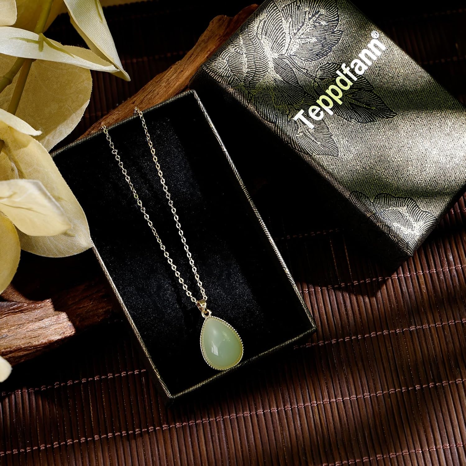 14K Gold Plated Jade Necklace for Women- Teardrop Green Jade Pendant Necklace, Meaningful Jade Jewelry Green Stone Necklace for Gift - Image 7