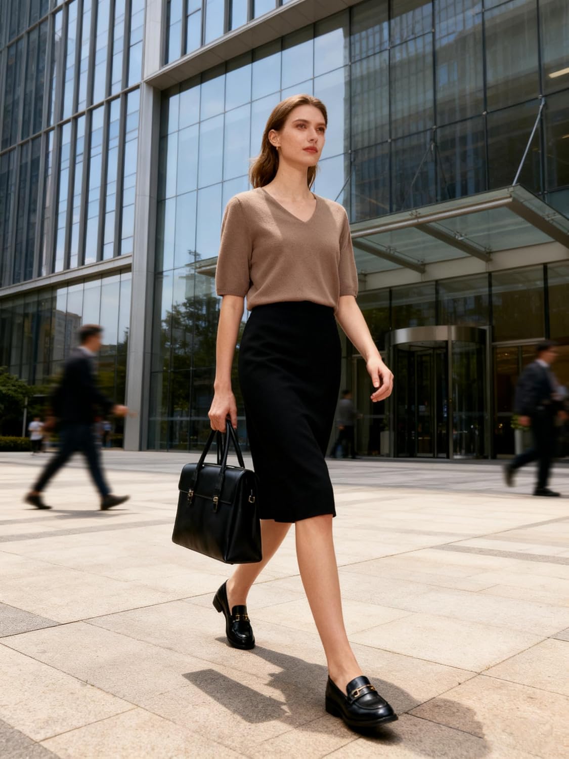 Betusline Women's Wool Blend Short Sleeve V-Neck Sweater Lightweight Knit Pullover Top Casual Sweater for Women - Image 8