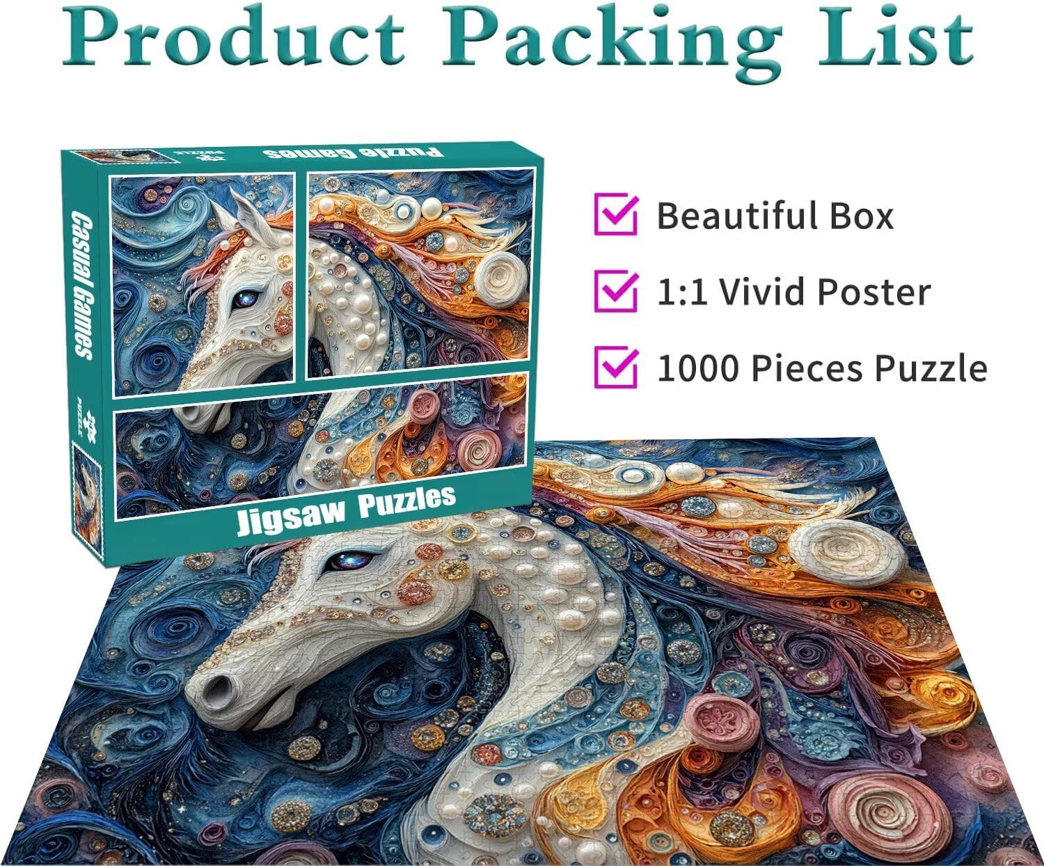 Pferd Puzzle für Erwachsene Kinder Anspruchsvoll 5000 teile Impossible Klassische Puzzles Schwer Abstrakt ab 8 9 10 Jahre Mädchen Jungen Jigsaw Kunst Educa,für Dekoration und Geschenke 105x156cm t-617