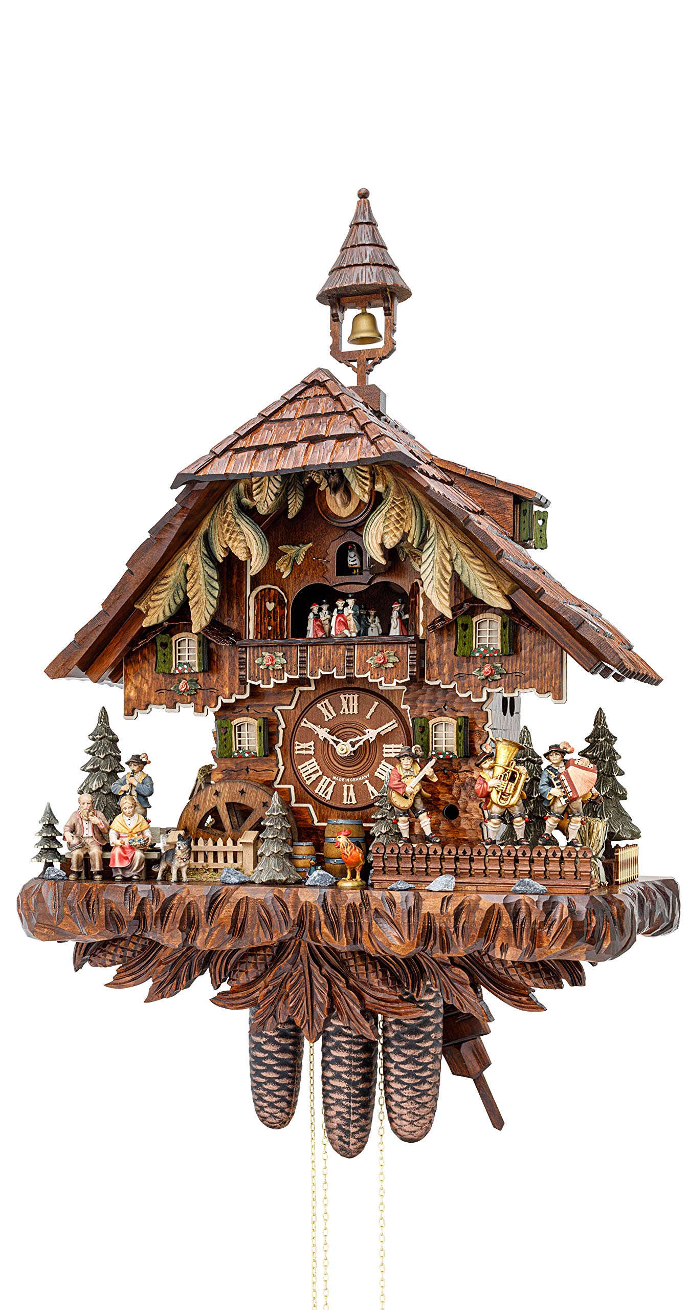 Cuckoo Clock with Moving Dancers, Musicians and Turning Mill-Wheel