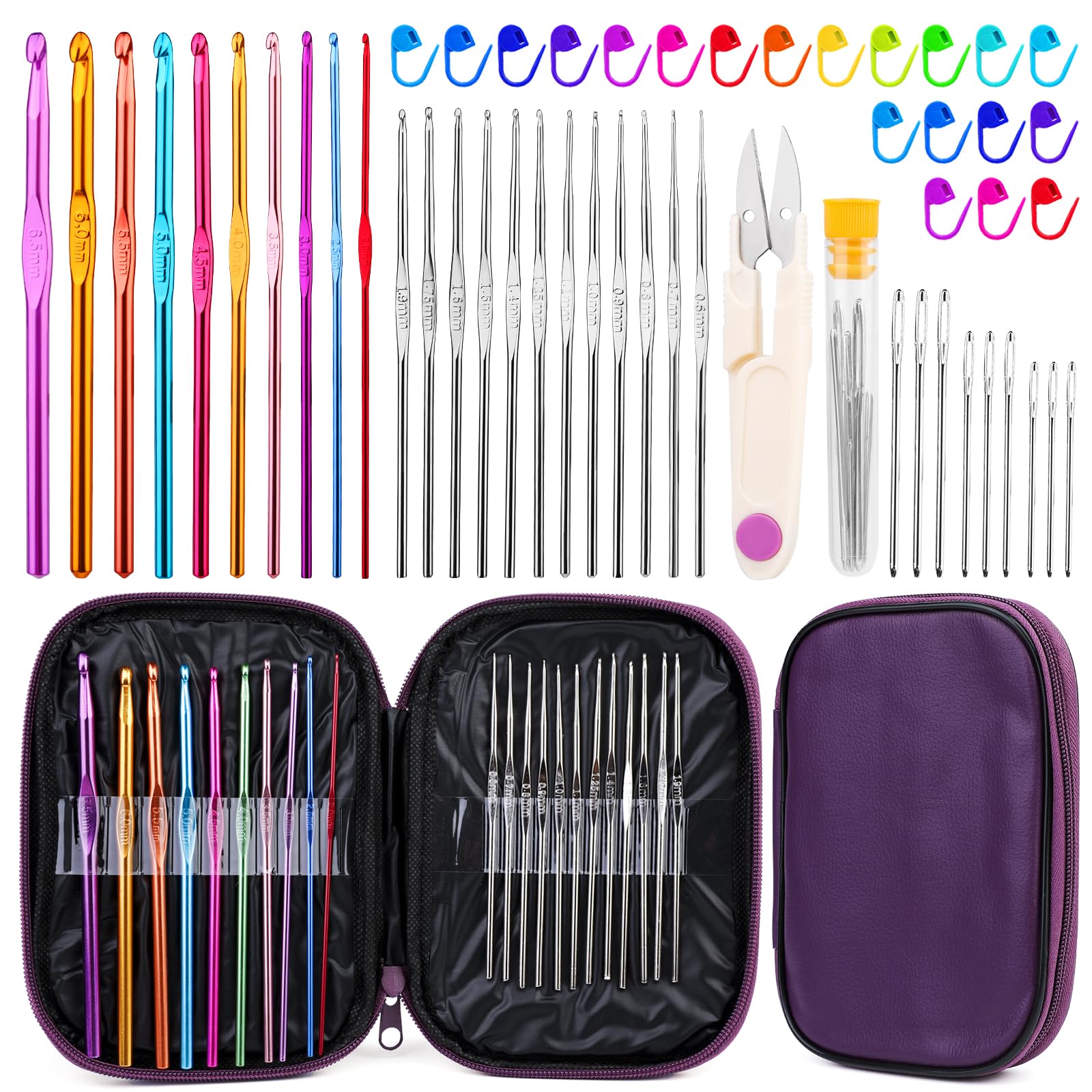 Amazon.co.jp: 54本のかぎ針編み針セット、かぎ針編みフックキット