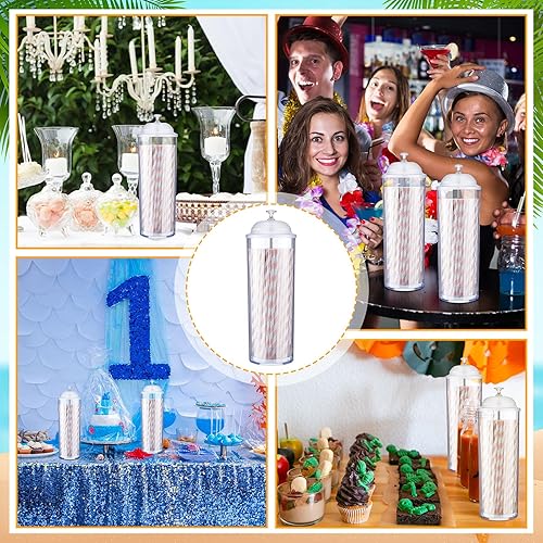 Vista 3 de Tioncy Dispensador de pajitas de plástico transparente para contenedor de paja de mostrador con tapa dispensador para lápices