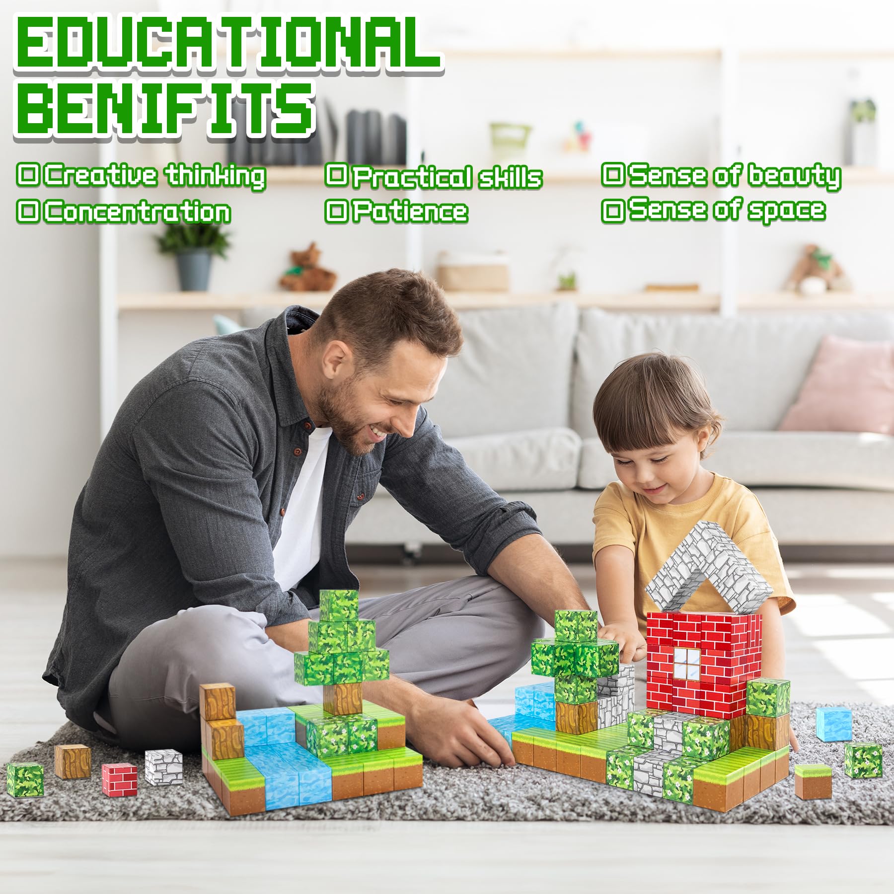 BABECTOY Costruzione magnetica - Giocattoli educativi magnetici per bambini e bambine di 3, 4, 5, 6, 7, 8 anni - Giocattoli sensoriali Montessori per bambini - 54 pezzi