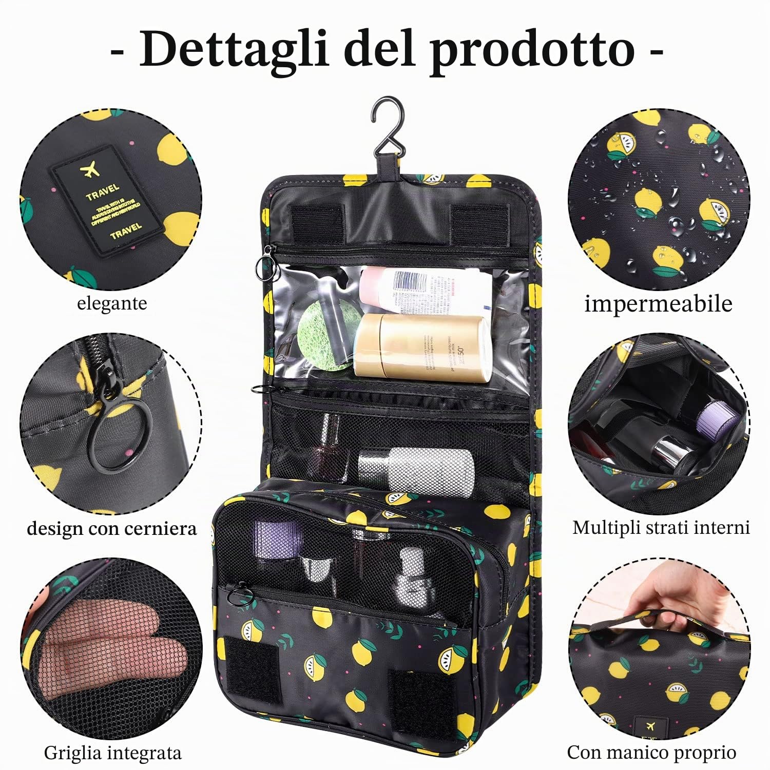 Beauty Case da Viaggio, Borsa da Toilette da Viaggio Portatile Beauty Case da Appendere Impermeabile Borsa Porta Trucchi da Bagno per Regali Natale Donna Uomo (Blu navy)