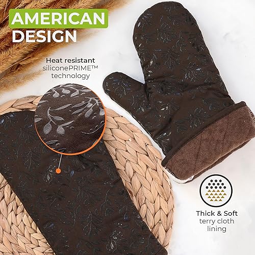 Miniatura 3 de Cook'n'Chic - Guantes de horno resistentes al calor, elegantes y hermosos, agarre de silicona platino antideslizante, largos y gruesos, exterior de