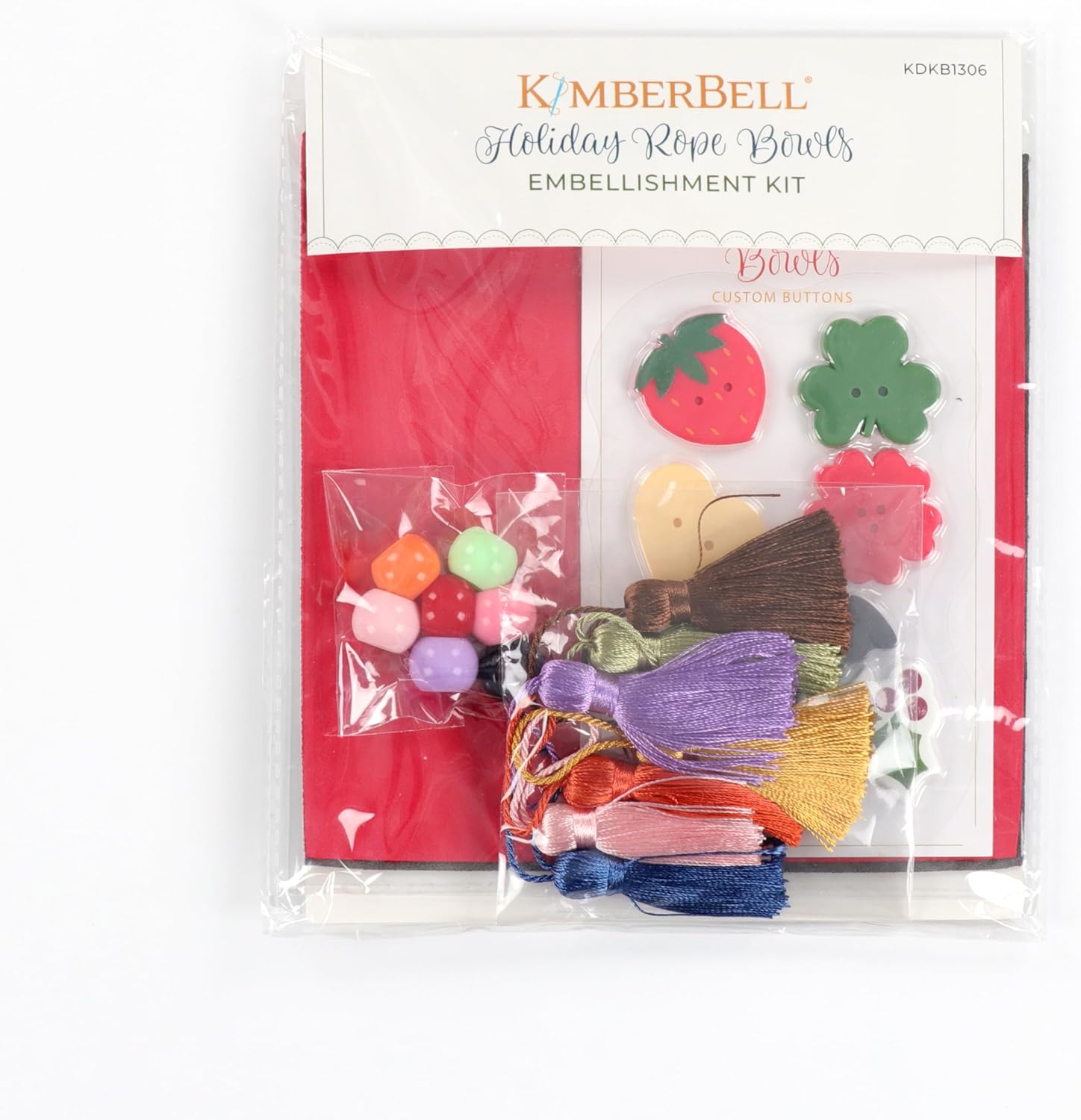 Kimberbell Holiday Rope Bowls Embellishment Kit – 23-Piece Set for Machine Embroidery Projects – Includes Faux Leather, Tassels, Beads & More for Festive Gifts & Decor