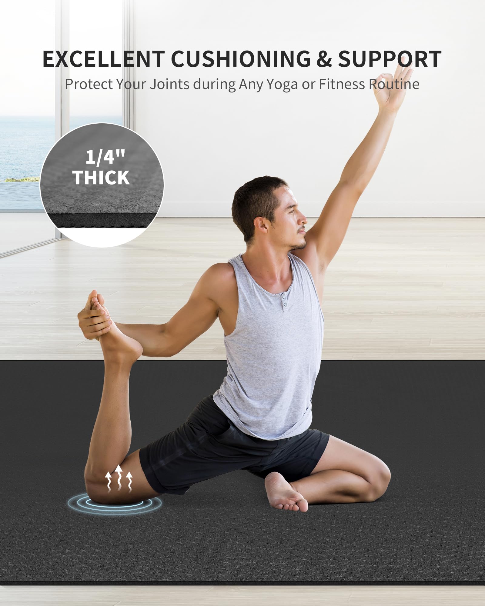 CAMBIVO XXL Yogamatte 183 x 122 cm, extra breite Fitnessmatte aus TPE, 6/8/10/12 mm Dicke rutschfeste Gymnastikmatte mit Tragetasche, gepolstert & gelenkschonend für Yoga, Pilates, Workout, Gym