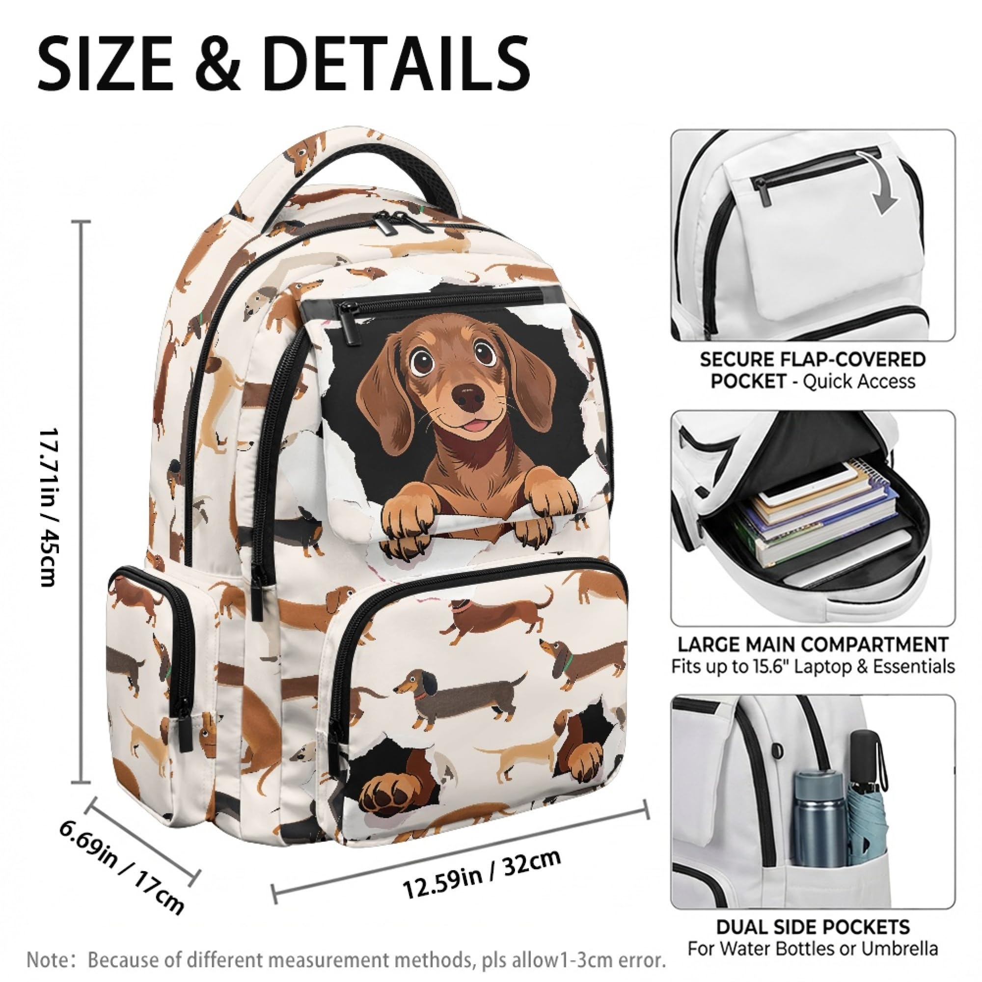 Sea Shark - Mochila grande para oficina, Bonito patrón de perro salchicha, M, Clásico