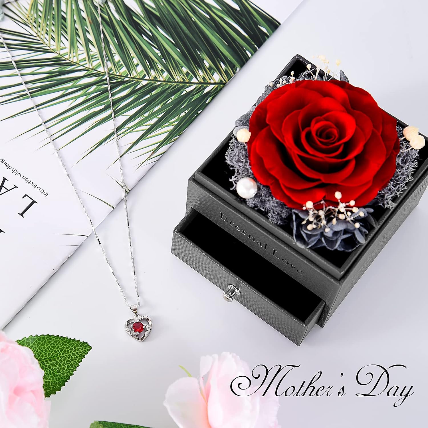 Preserved Rose,Birthday Gifts for Women Mom Girlfriend,Gifts for Mom Grandma Wife Daughter Sister,Jewelry Boxes with Necklace image 5
