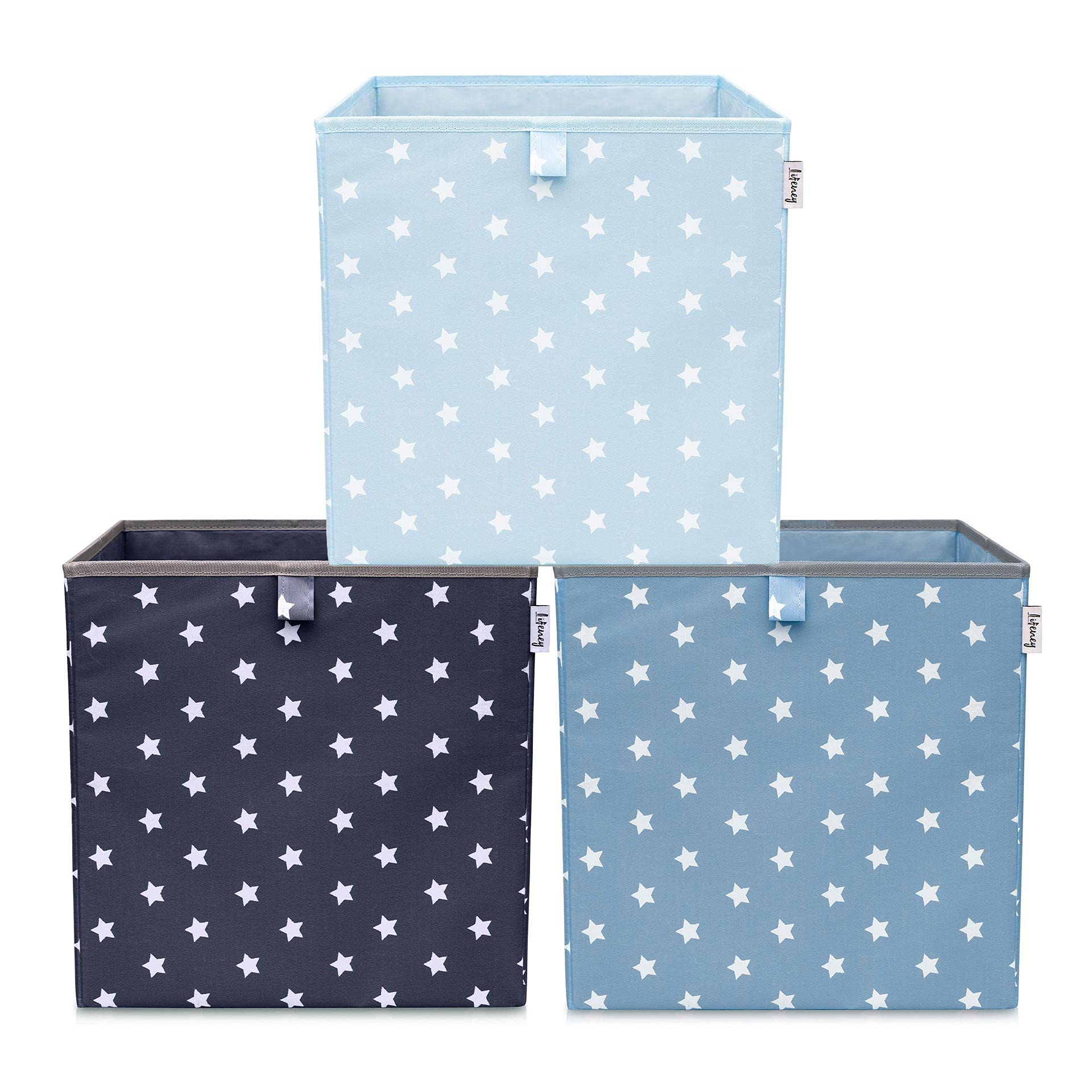 Aufbewahrungsbox 3er Set Sternenmotiv in Türkis, Anthrazit & Blau I Spielzeugbox mit Sternen passend für Würfelregale I Aufbewahrungskorb als Accessoire für dein Zuhause | 33x33x33 cm