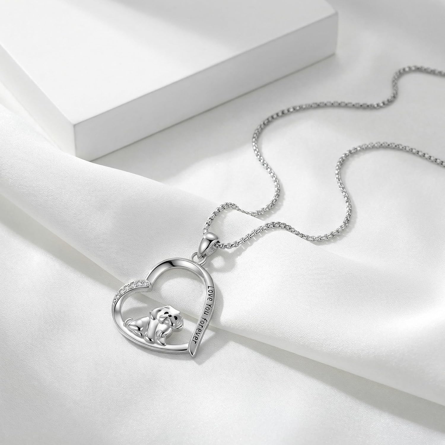 Dog Necklace 18K White Gold Plated Shih Tzu Dog Heart Pendant Necklace Shih Tzu Jewelry Gifts for Women