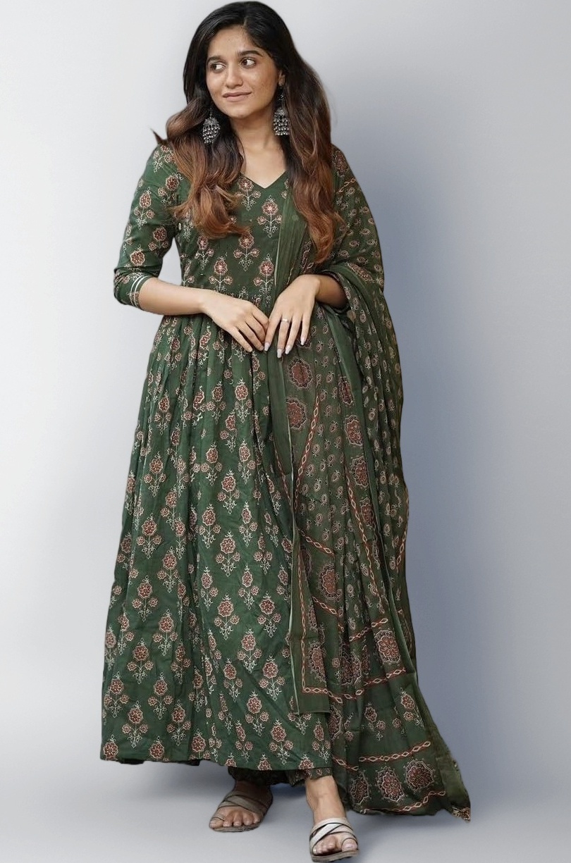 Women Printed Flared A-Line Kurta with Pant and Dupatta Suit Set | Kurta Set