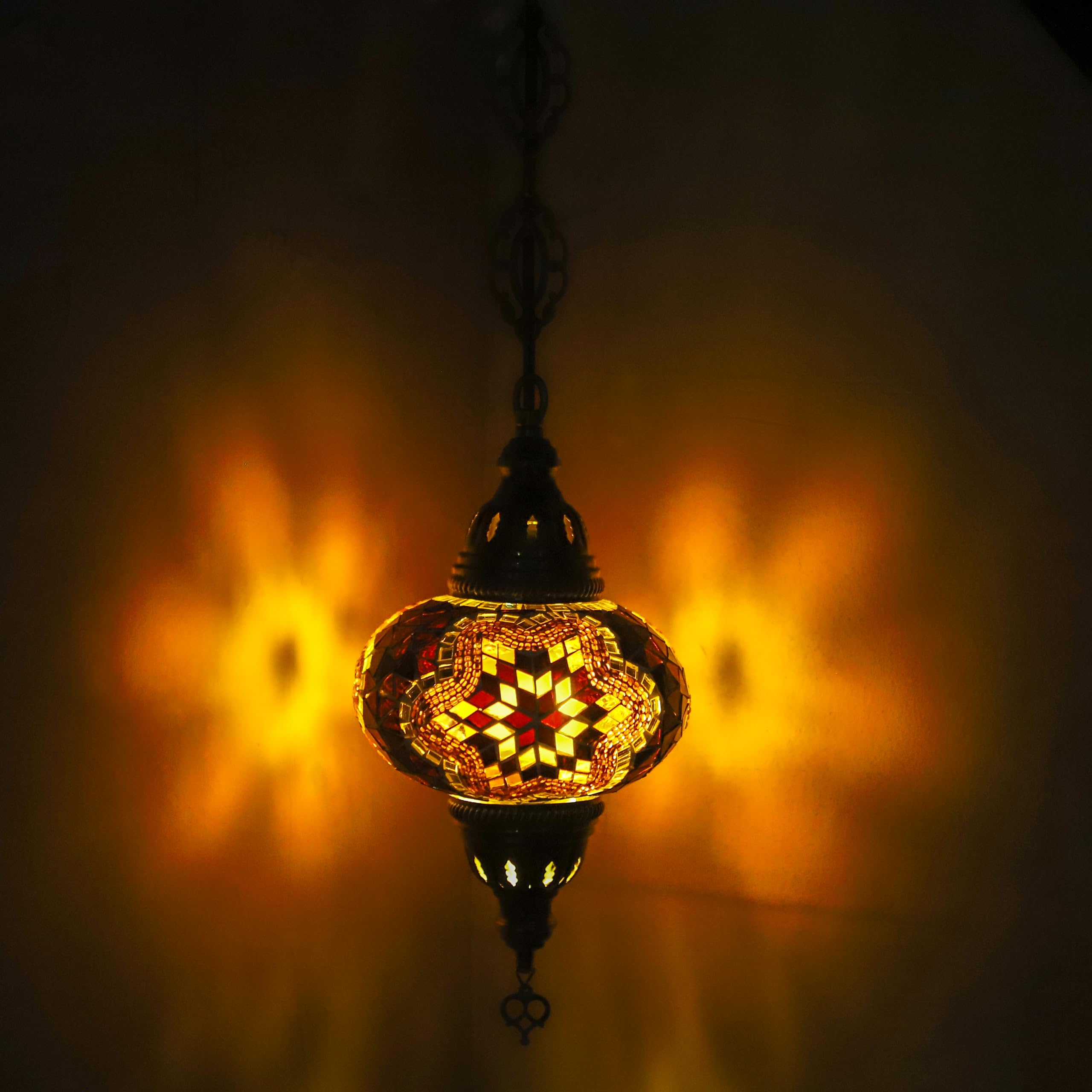 ENVA Turkish Moroccan Handmade Glass Mosaic Ceiling Hanging Chandelier Light Lamp Large Globe