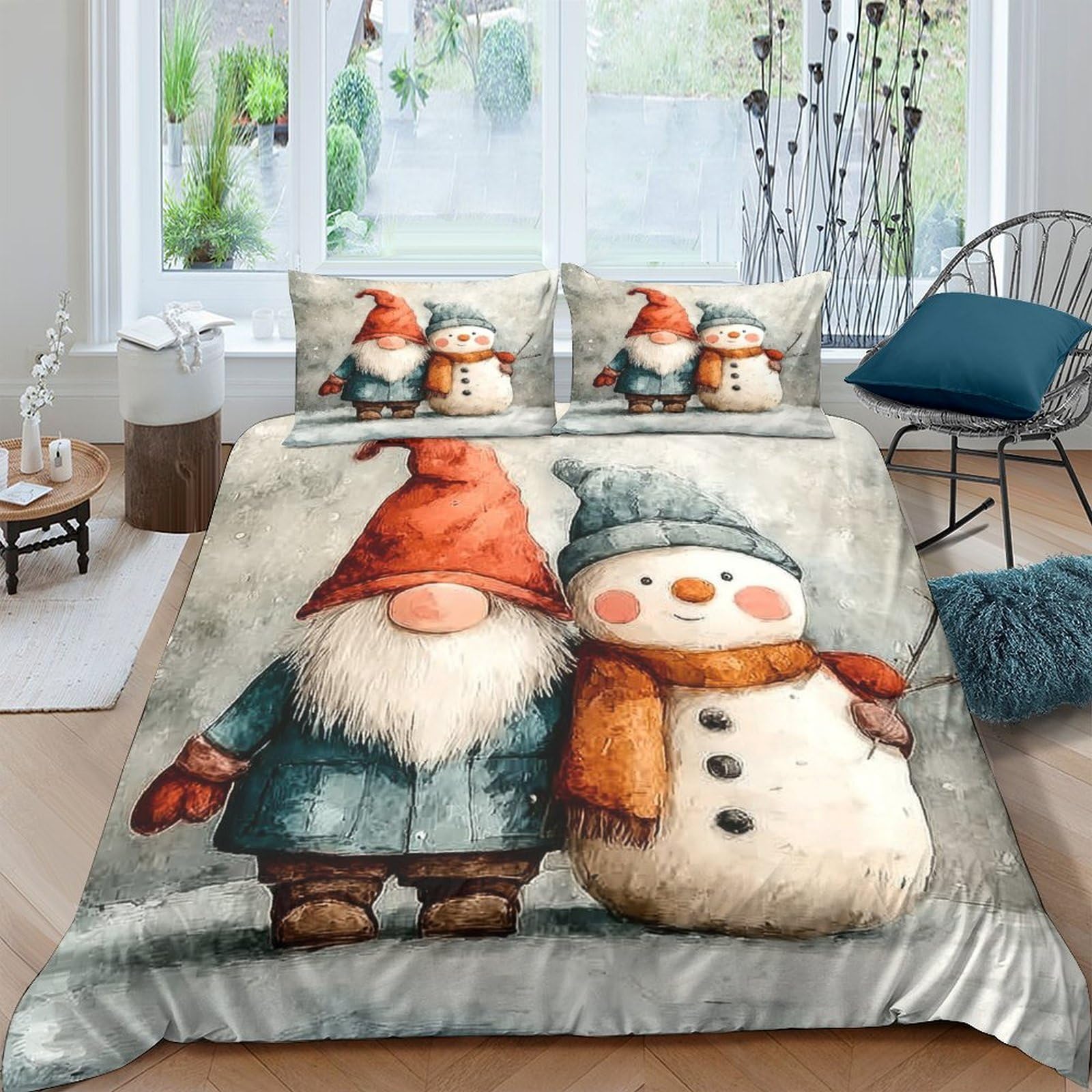 Ctjqhvkz Style-5 3D Printed Christmas Gnome Snowman Fitted Sheet Microfiber Soft Anti-Slip Bed Cover For Bedroom Guest Room Dorm Decor Single（135X200cm）