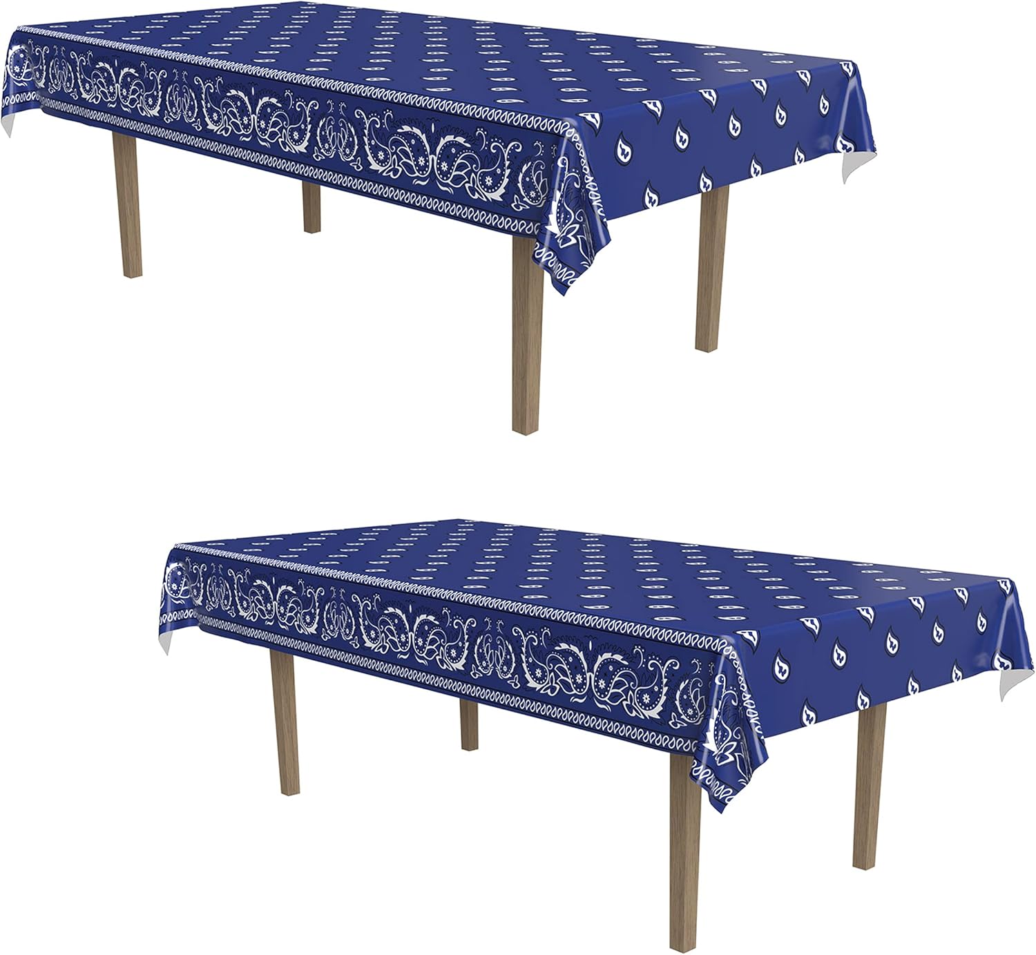 Beistle , 2 Piece Bandana Tablecovers, 54'' x 108'' (Blue/White) : Home & Kitchen