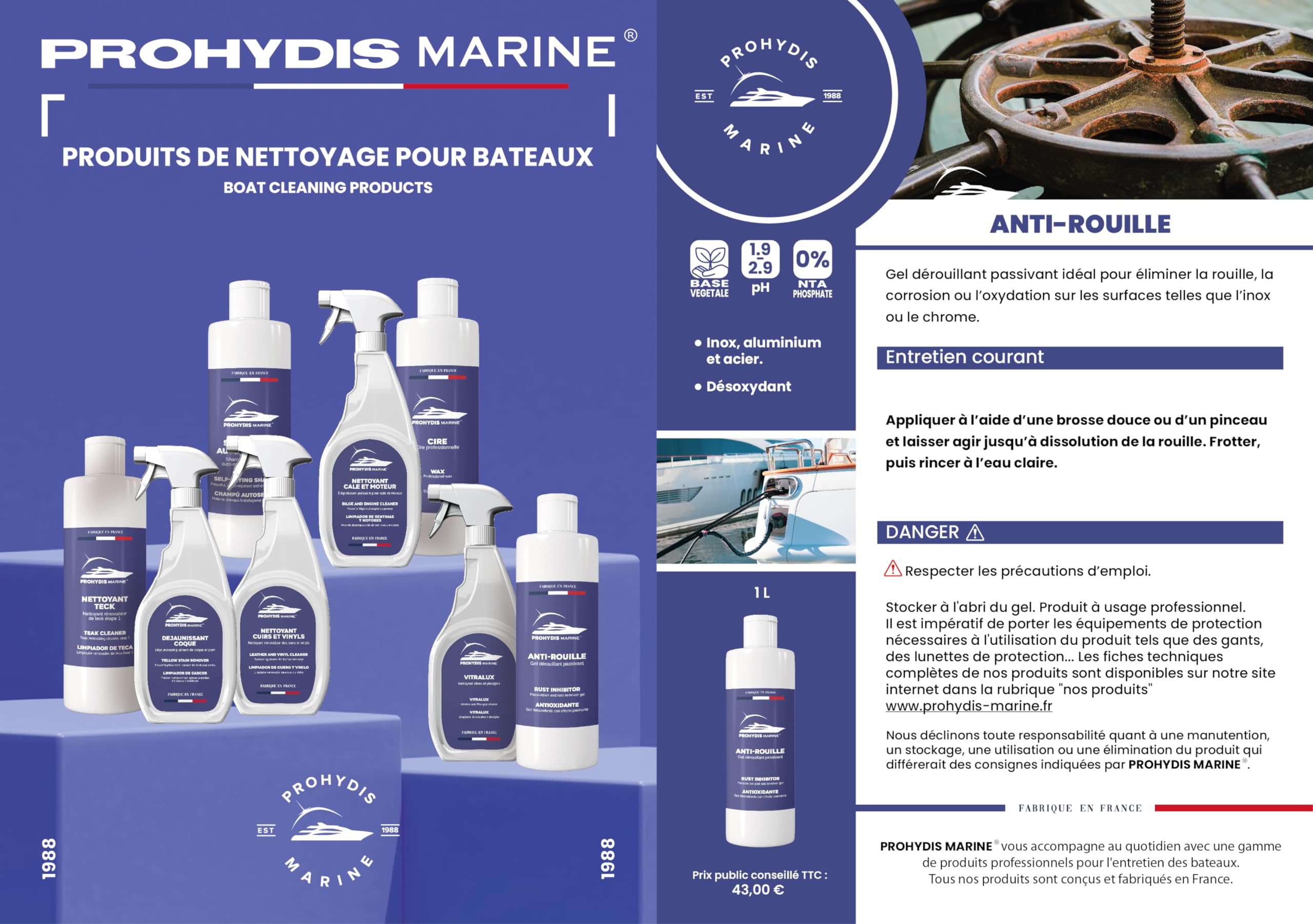 Prohydis Marine Gel Anti-rouille – Inox, Aluminium, Acier – Conçu Et Fabriqué En France – Usage Professionnel, Passivant,  Pour Bateaux