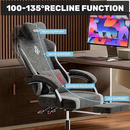 Miniatura 3 de SUKIDA Silla de oficina ejecutiva de tela de felpa, silla ergonómica de escritorio para computadora con respaldo alto y gran soporte lumbar