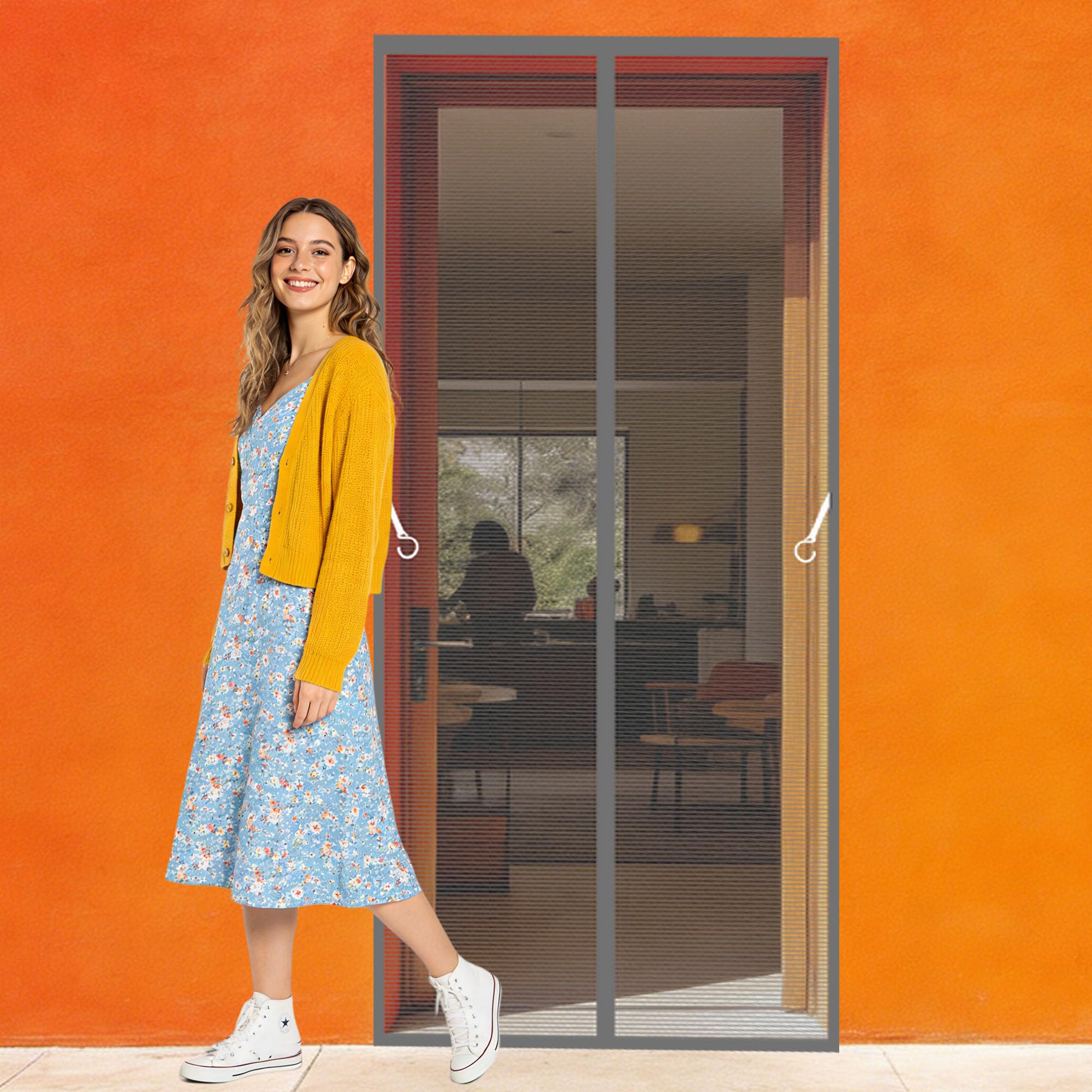 Magnetic Door Screen 111 x 229 cm Self Sealing Door Fly Screen Keeps Bugs Out for Balcony Room, Bedroom, Kitchen, Children's Room, Single Sliding Room., Grey