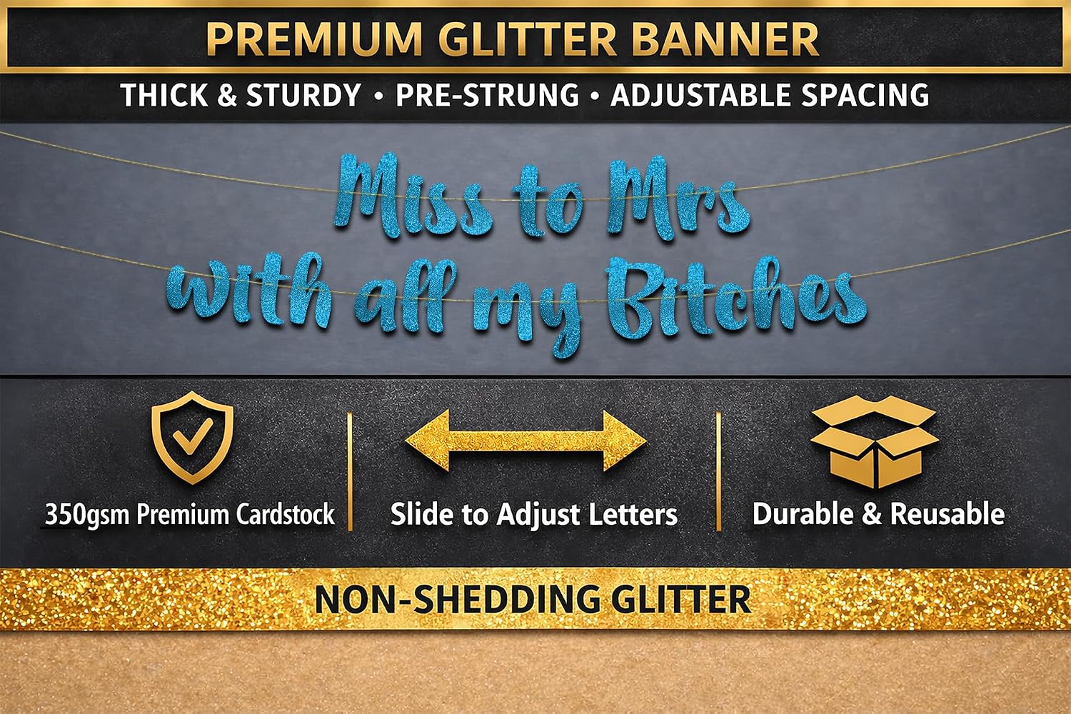Pre-Strung Miss to Mrs Classy & Sassy Bachelorette Teal Glitter Banner - Funny Bachelorette Party Decorations for Her - Party Supplies, Favors and Gifts image 3