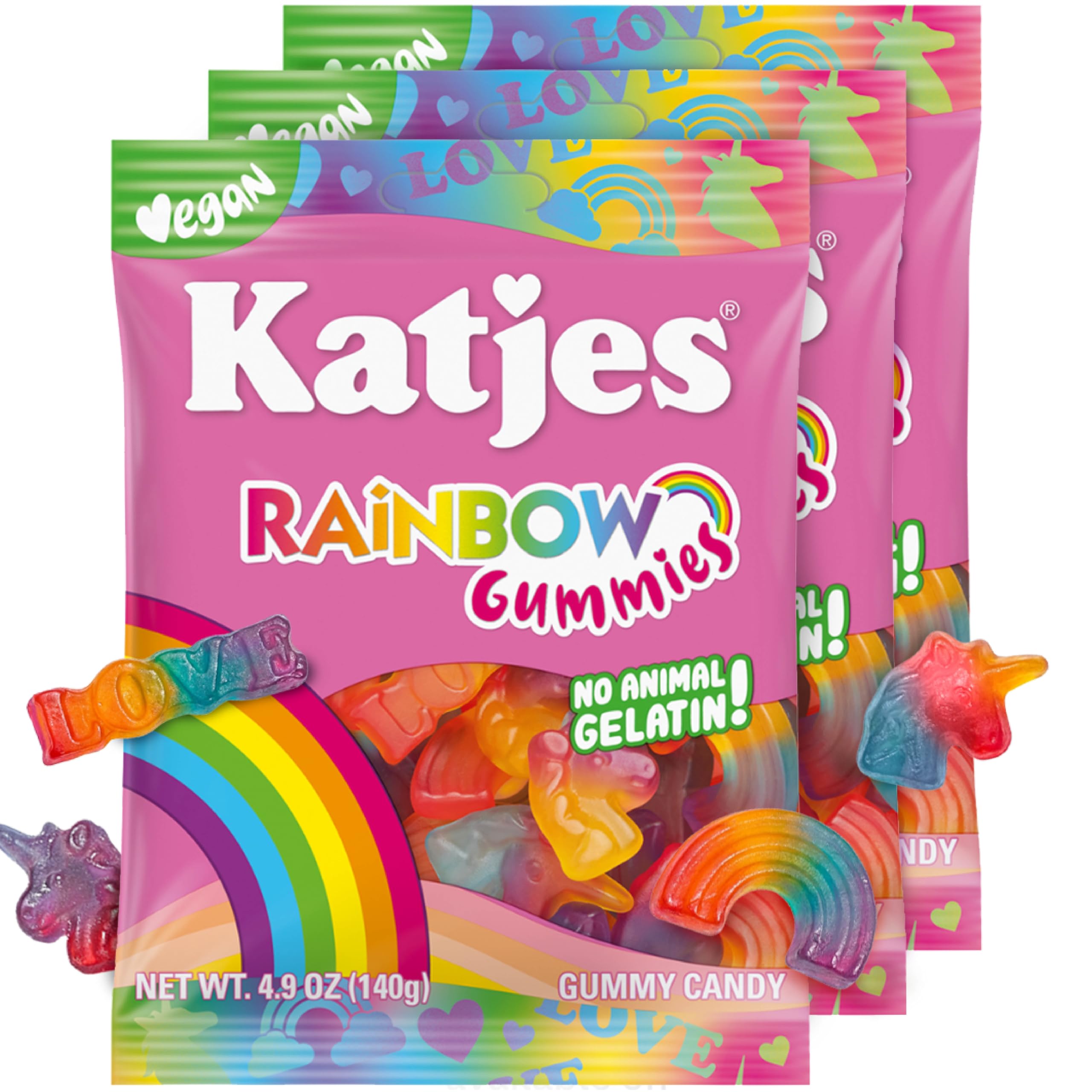 Rainbow Soft & Flavorful Gummy Candy (3 Pack), Wildly Good Vegan Sweet Unicorn Multicolor Gummies, Rainbow Shapes, No Artificial Dyes or Flavors, Gelatin Free, Kids Vegetarian Snacks, 4.9 oz Bags