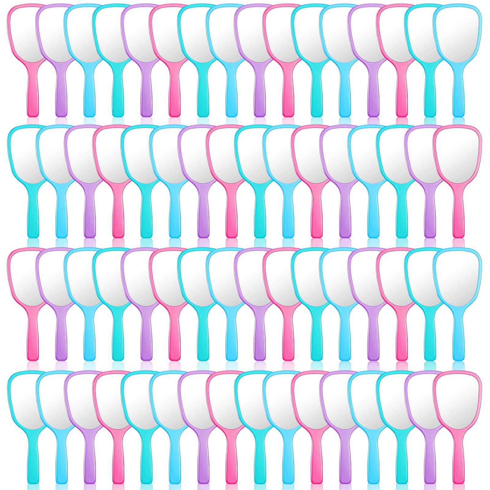 Lot de 60 miroirs à main de 17 x 8 cm avec poignée en plastique - Petit miroir portable pour la maison, le camping (vert, rose, bleu, violet)