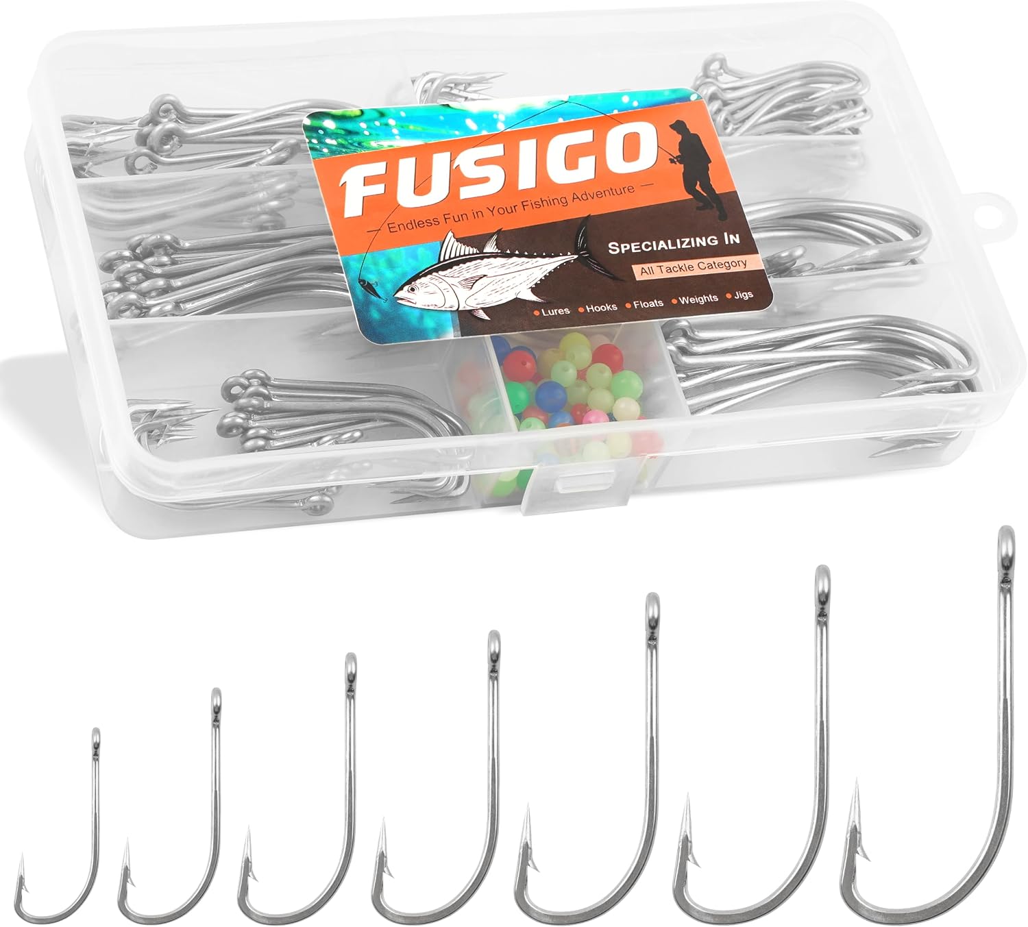 Fishing Saltwater J Hooks, 130pcs O'Shaughnessy Stainless Steel J Fishing Hooks Set Long Shank Trolling Sea Bass Fishhooks