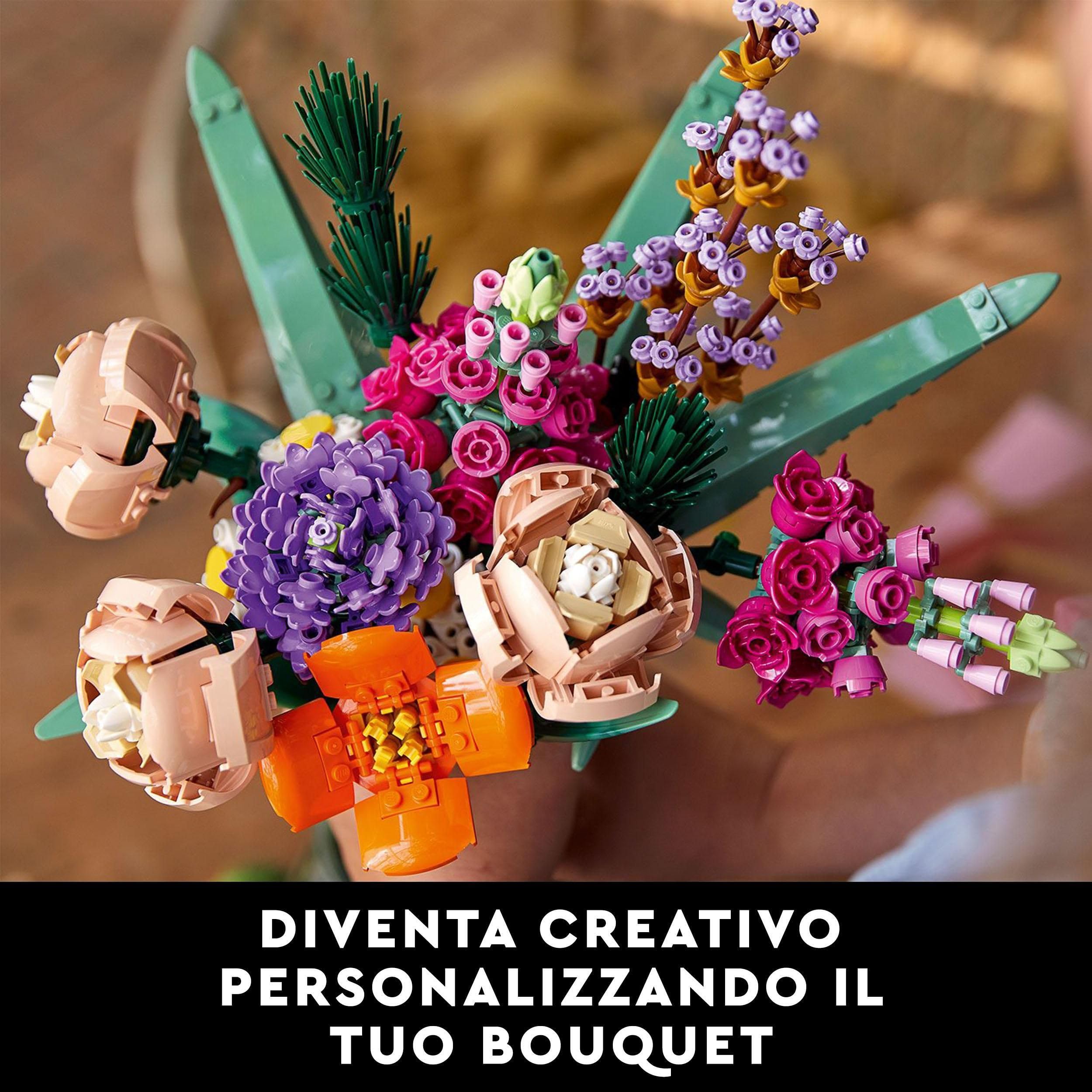 LEGO Botanicals Bouquet di Fiori - Kit di Piante Artificiali da Interno con 15 Steli e Diversi Tipi di Fiori Finti - Decorazioni per la Casa Fai da Te - Idee Regalo per Adulti, Donna o Uomo - 10280