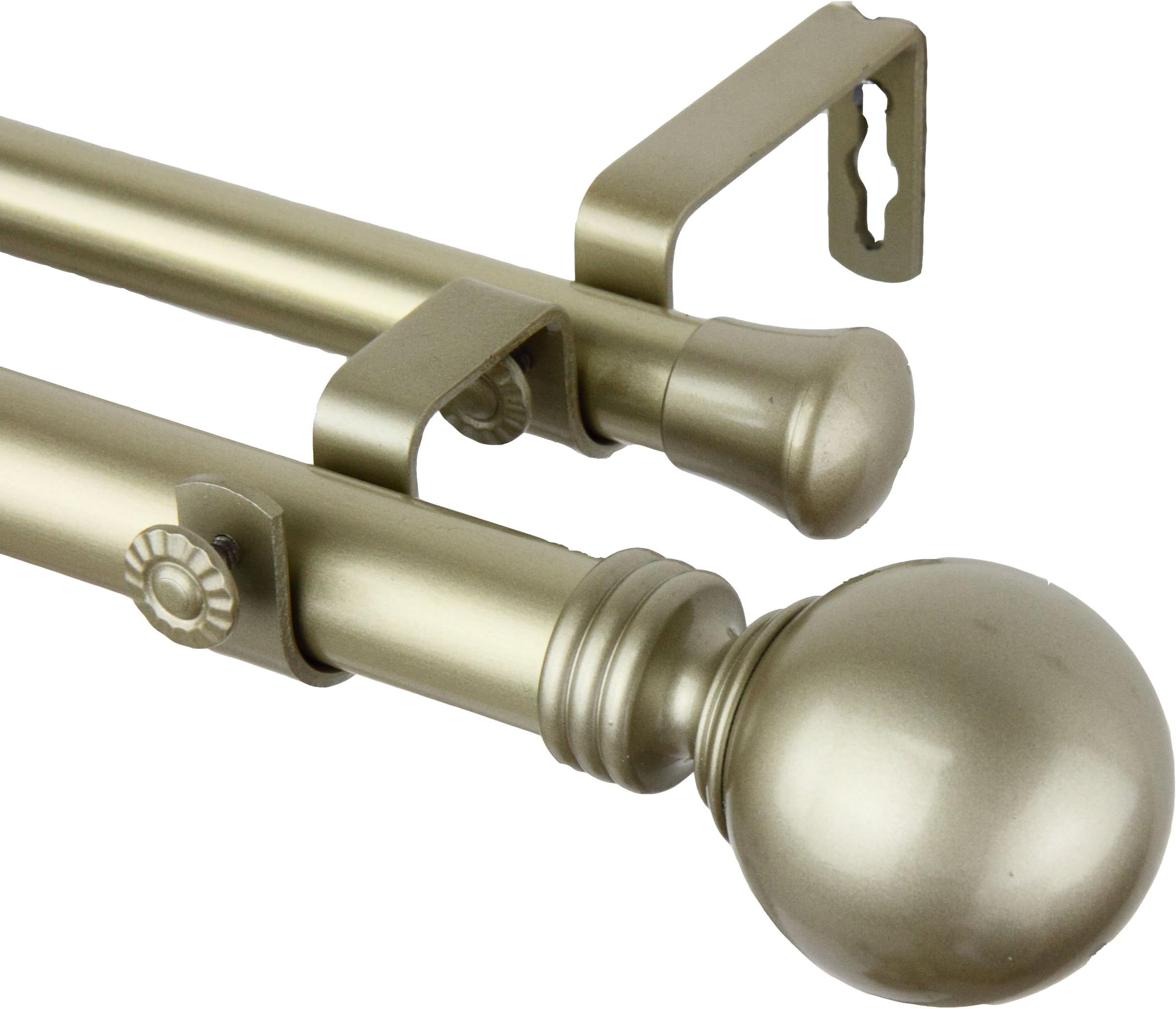 Rod Desyne 1" Globe Double Curtain Rod, 48-84 inch, Light Gold