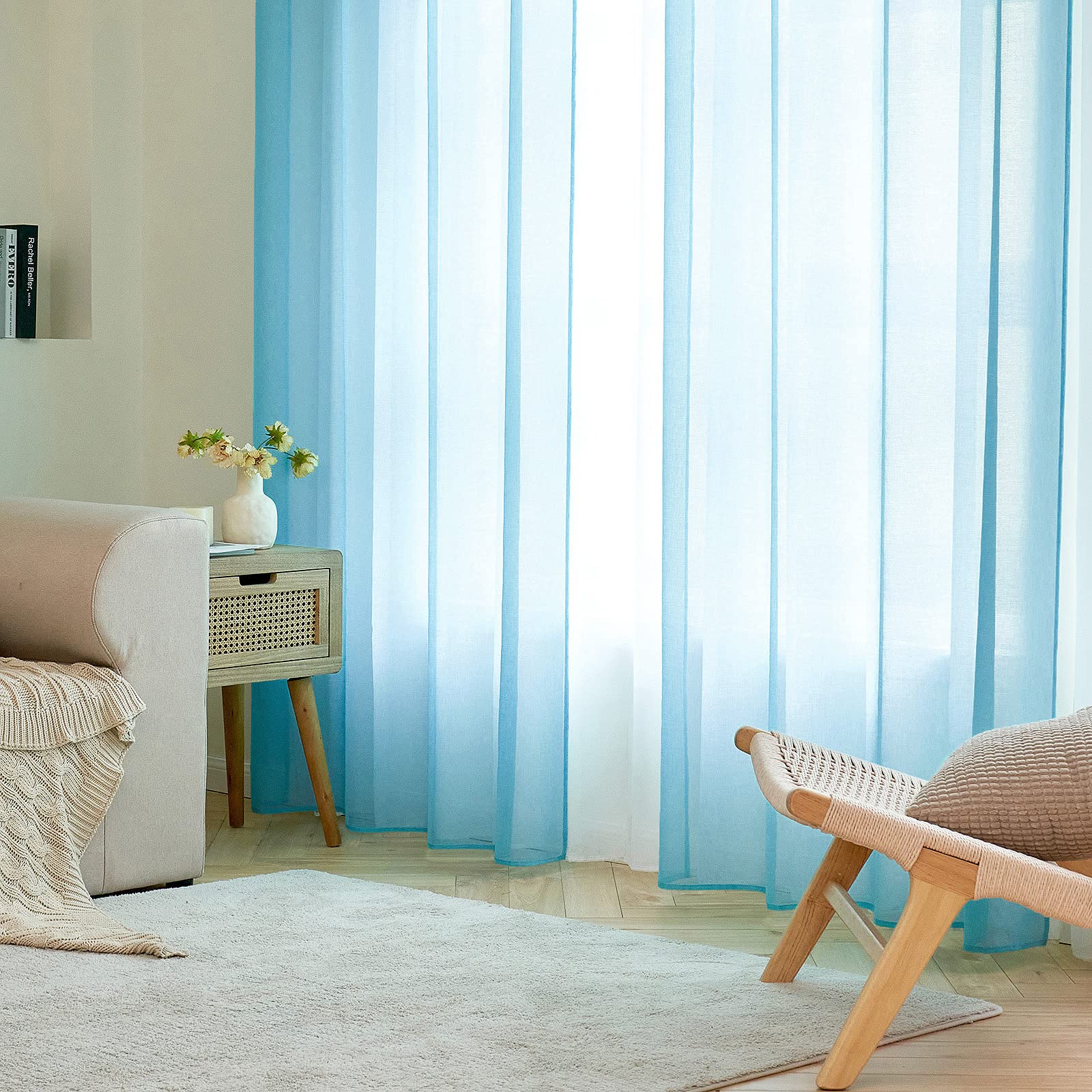 Cortinas De Cocina WOLTU Cortinas Translucidas Con Ojales Bufanda Moderna Para Salón Habitación Y Dormitorio Adornar Ventana Anti-UV Respirable 2 Piezas 140x225cm Crema Cortinas Salon Modernas 2 Piezas