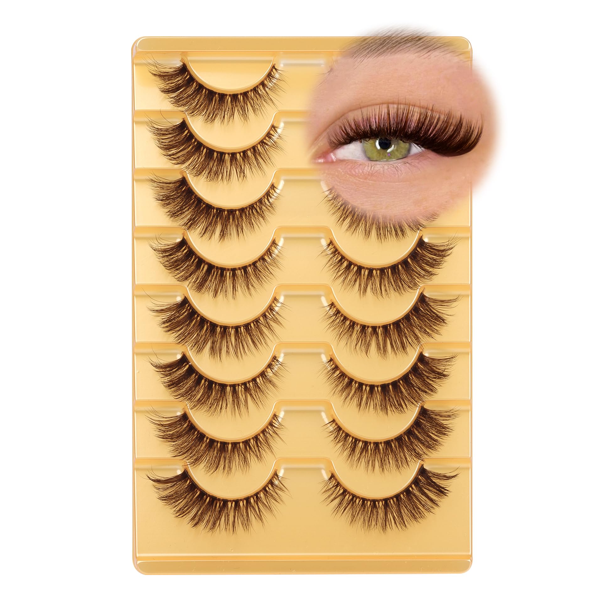 Mavphnee Brown Eyelashes Natural Look Dark Brown Lashes Cat Eye Lashes Clear Band Lash Wispy Eyelashes C Curl Eye Lash Pack 8 Pairs