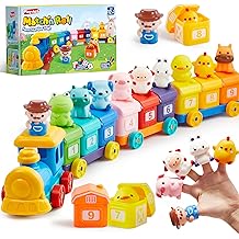 Play-Act Learning Toy for Toddlers 1 2 3 Years Old, Counting, Matching &amp; Sorting Montessori Learning Farm Train Including 9 Farm Animals, Easter Basket Stuffers Birthday Gift for Baby Boys Girls