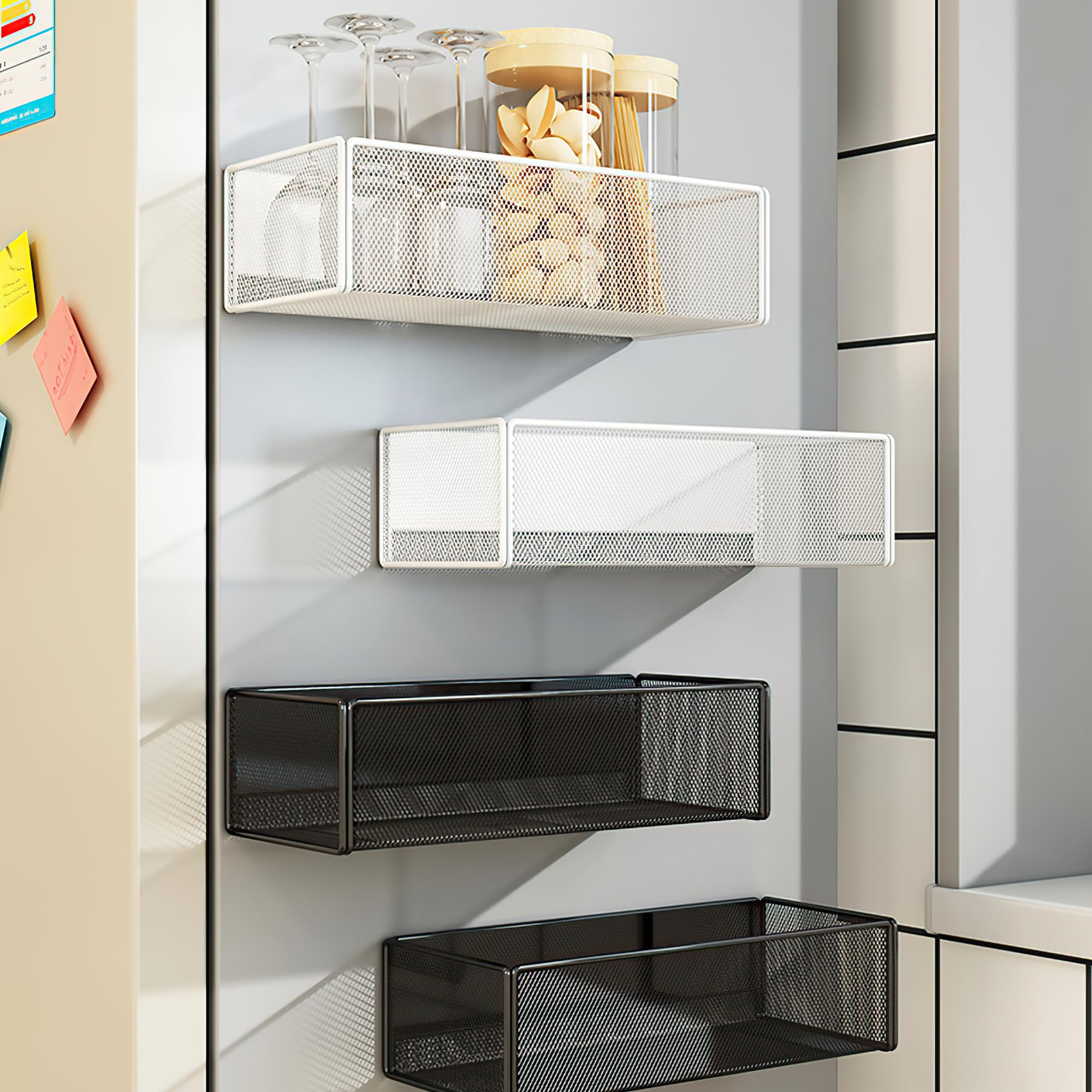 Organizador de cocina para el hogar Estante para especias Estante para nevera (White, Large)