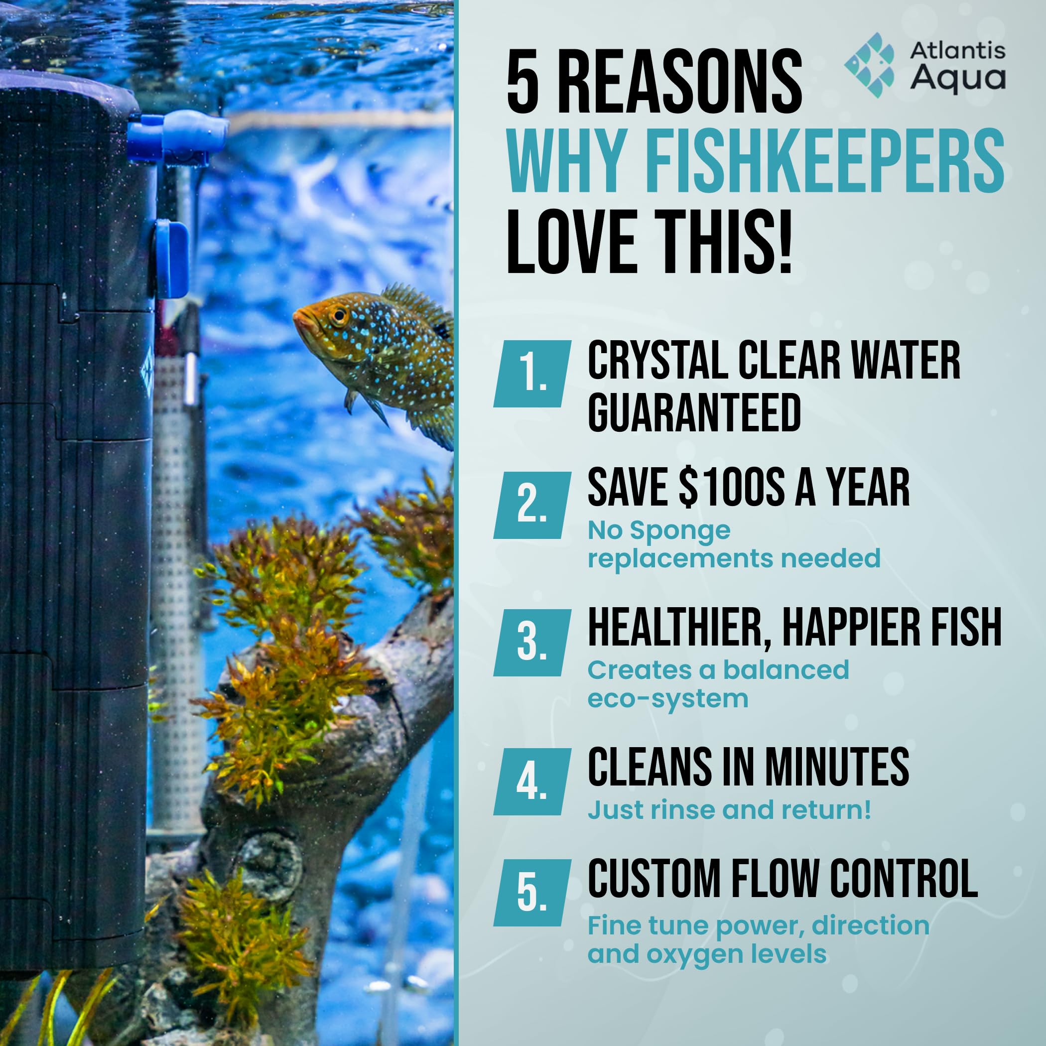 55 Gallon Fish Tank Filter to 100 Gallon Fish Tank Filter | Silent Fish Tank Filter | Large Fish Tank Filter | Submersible Aquarium Filter, 75 Gallon Fish Tank Filter, In Tank Aquarium Filter