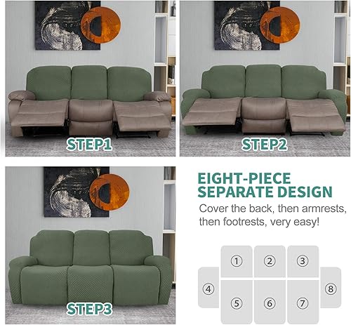 Vista 232 de YEMYHOM Funda elástica de 4 piezas para silla reclinable de jacquard con bolsillo lateral, antideslizante, ajustable, protector de muebles con parte