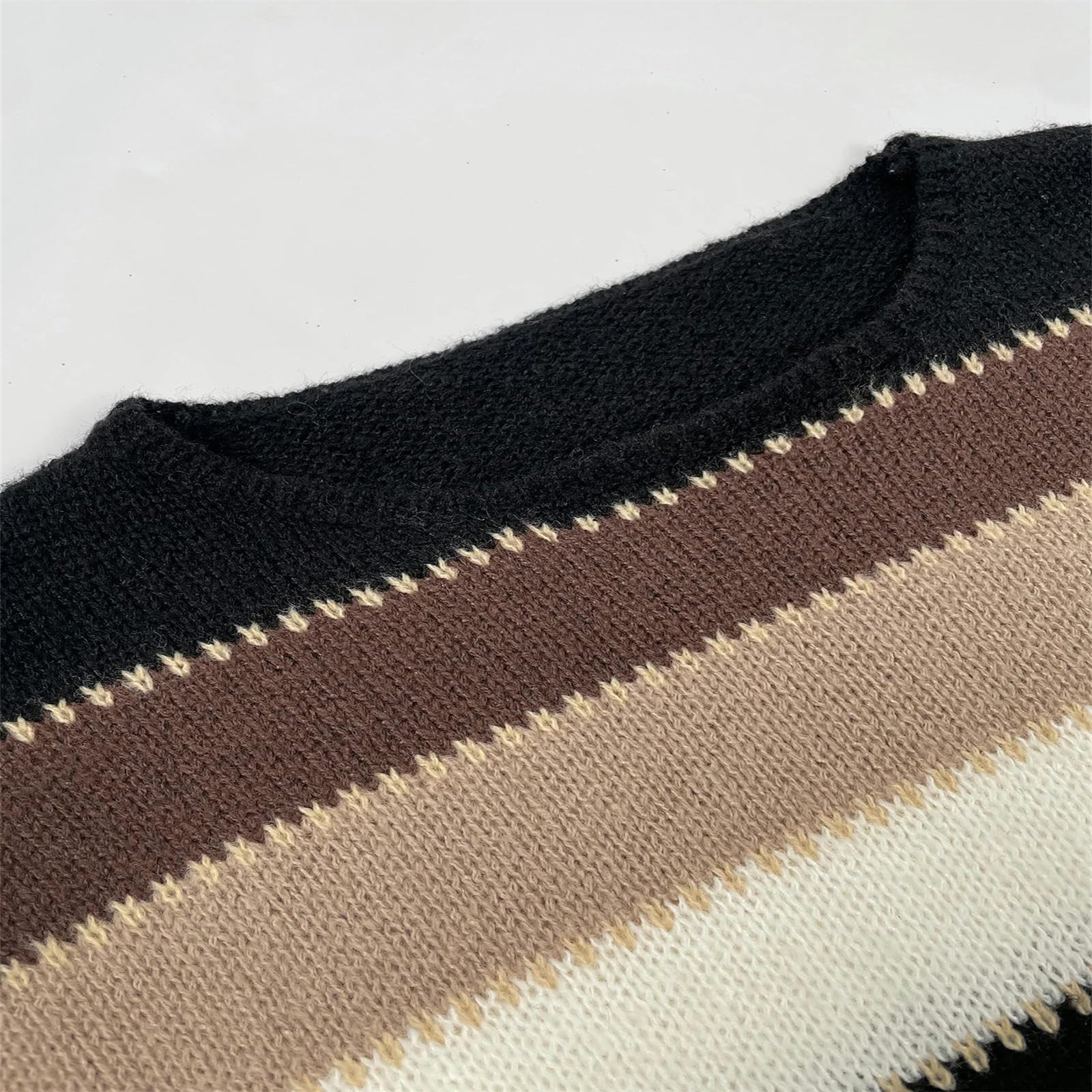 Sweter luźny sweter w paski swetry swetry dzianinowe moherowe swetry damskie-brązowy-S