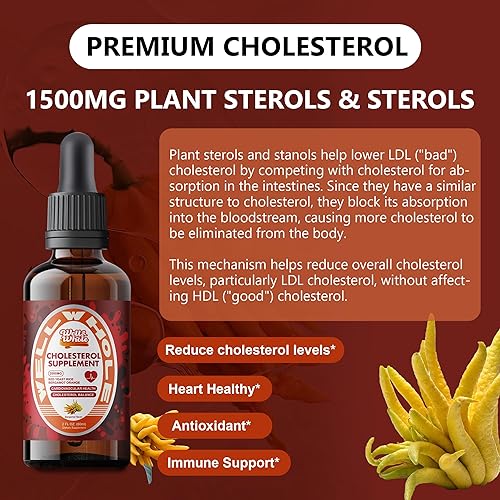 Miniatura 4 de Gotas líquidas de apoyo para el colesterol  Esteroles vegetales y tintura de arroz de levadura roja  Extracto de bergamota y guggul  Fórmula de