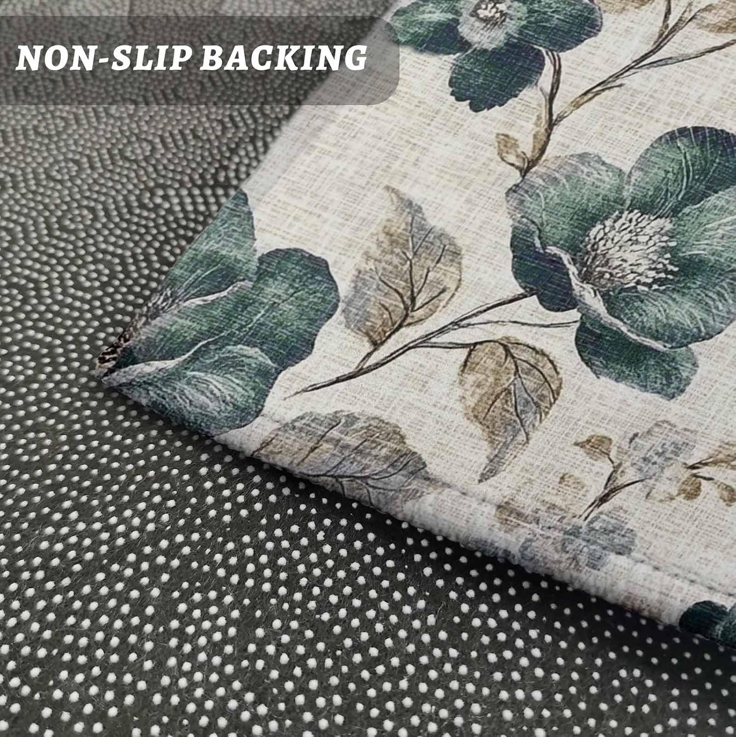 Kitchen Mats for Floor Green Rose Pastoral Floral Washable Non Slip Kitchen Rugs 2PCS, Farmhouse Vintage Linen Absorbent Standing Mats for Sink Bathroom Office Living Room 15.7x23.6in+15.7x47.2in