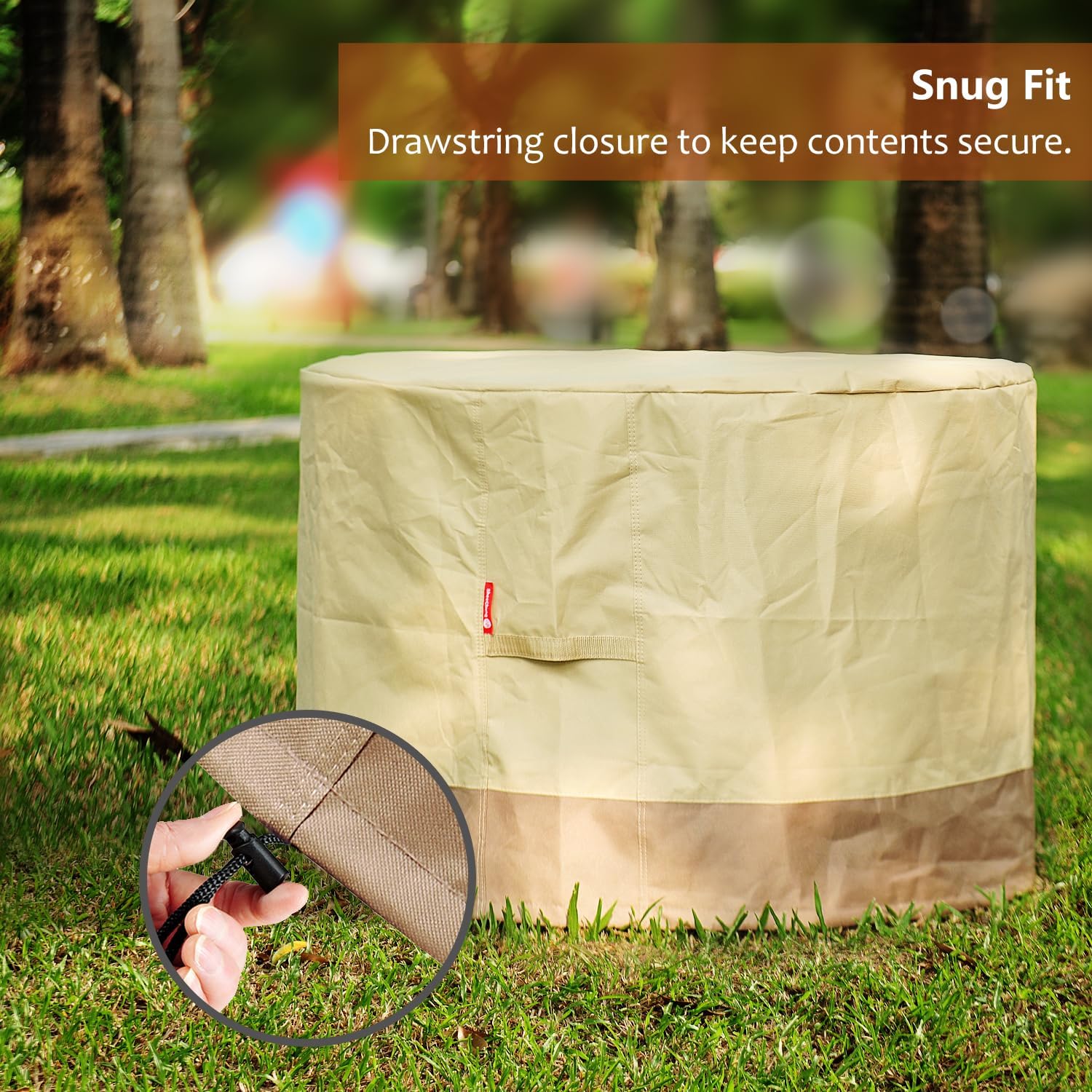 SheeChung Round Gas Fire Pit/Table Cover and RV Water Filter 2 Pack with Flexibel Hose Protector, Fits 30",32",33",34",35"and 36" Firepit/Bowl Cover,36"Dia X 24"H Beige