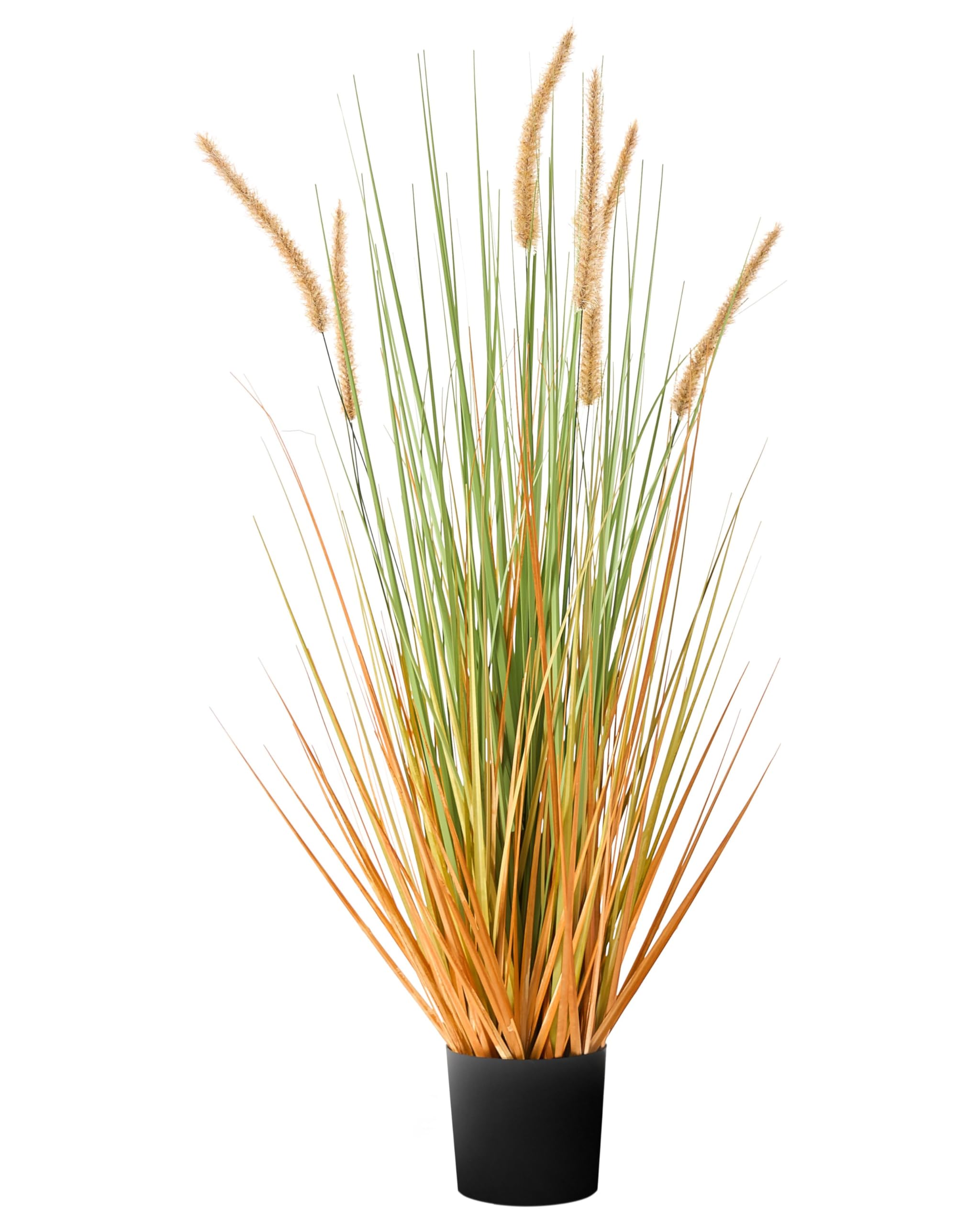 Beliani Planta Artificial en Maceta para Interior decoración de plástico con Maceta Negra 90 cm Hojas Verdes y Junco Naranja Bristlegrass