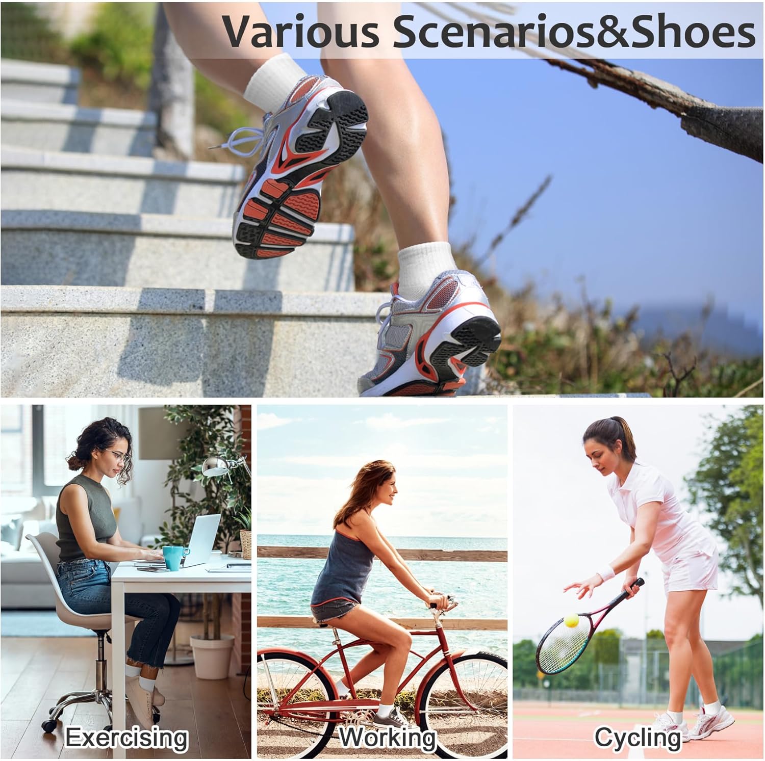 YSense 8 Pairs Crew Quarter Socks for Women Men, Breathable Cotton Athletic Running Ankle Cushioned Gym Socks for Hiking - Image 5