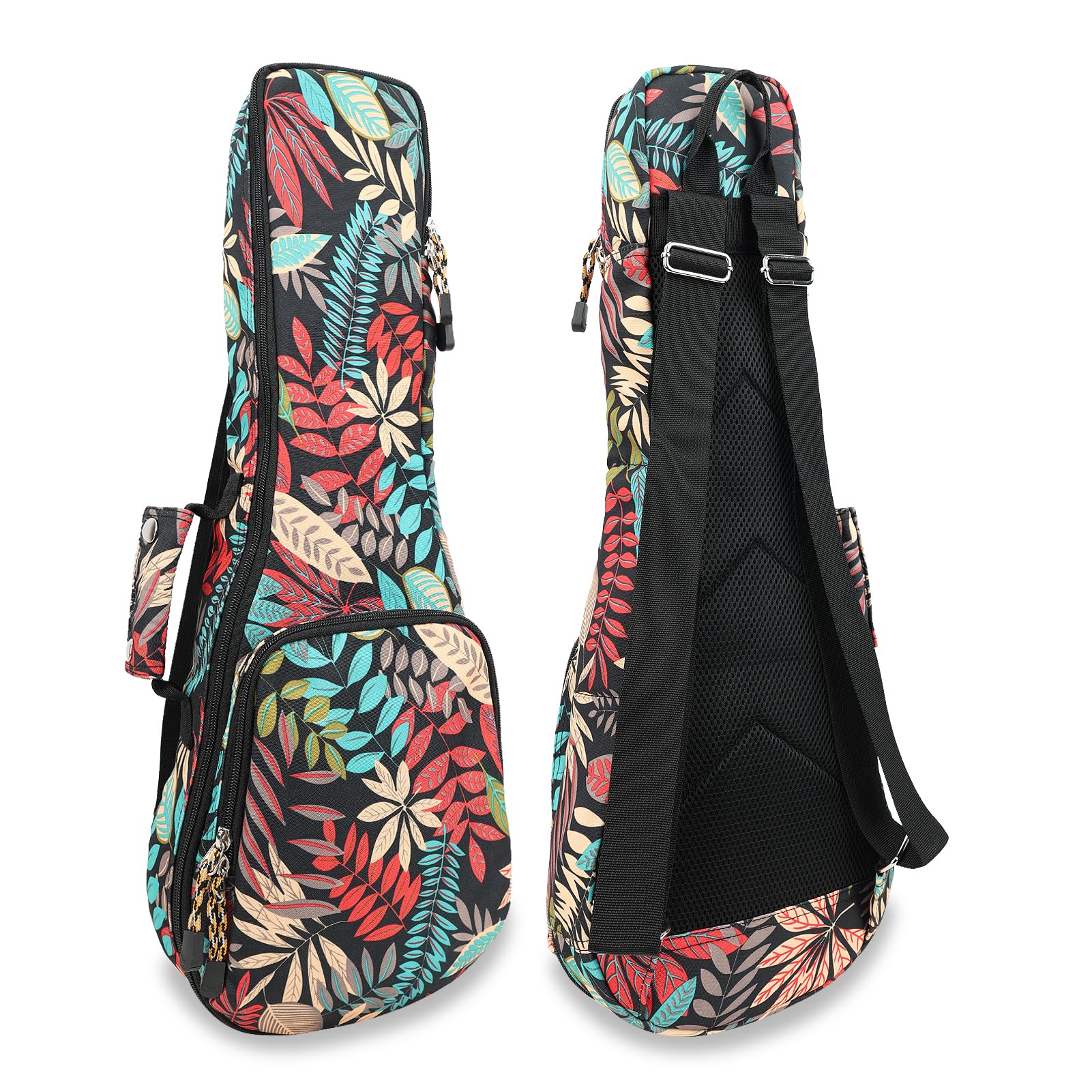 Premium 23" Ukulele Case, 10mm Back Panel Padded,Adjustable Strap,Durable Pocket Bag for Concert- Red Leave