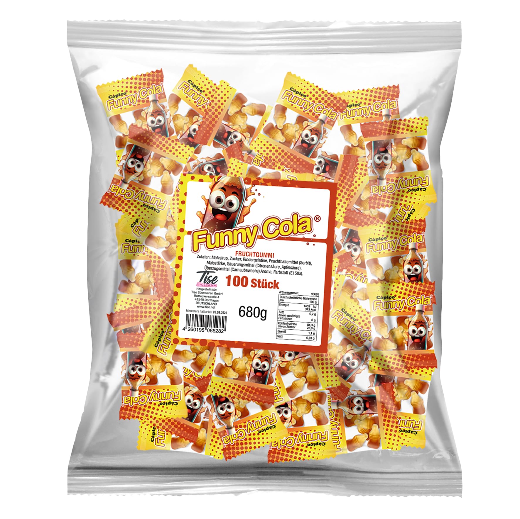 Tise Süsswaren Funny Cola Fruchtgummi Karton, Wurfmaterial Karneval/Fasching (8x680g)